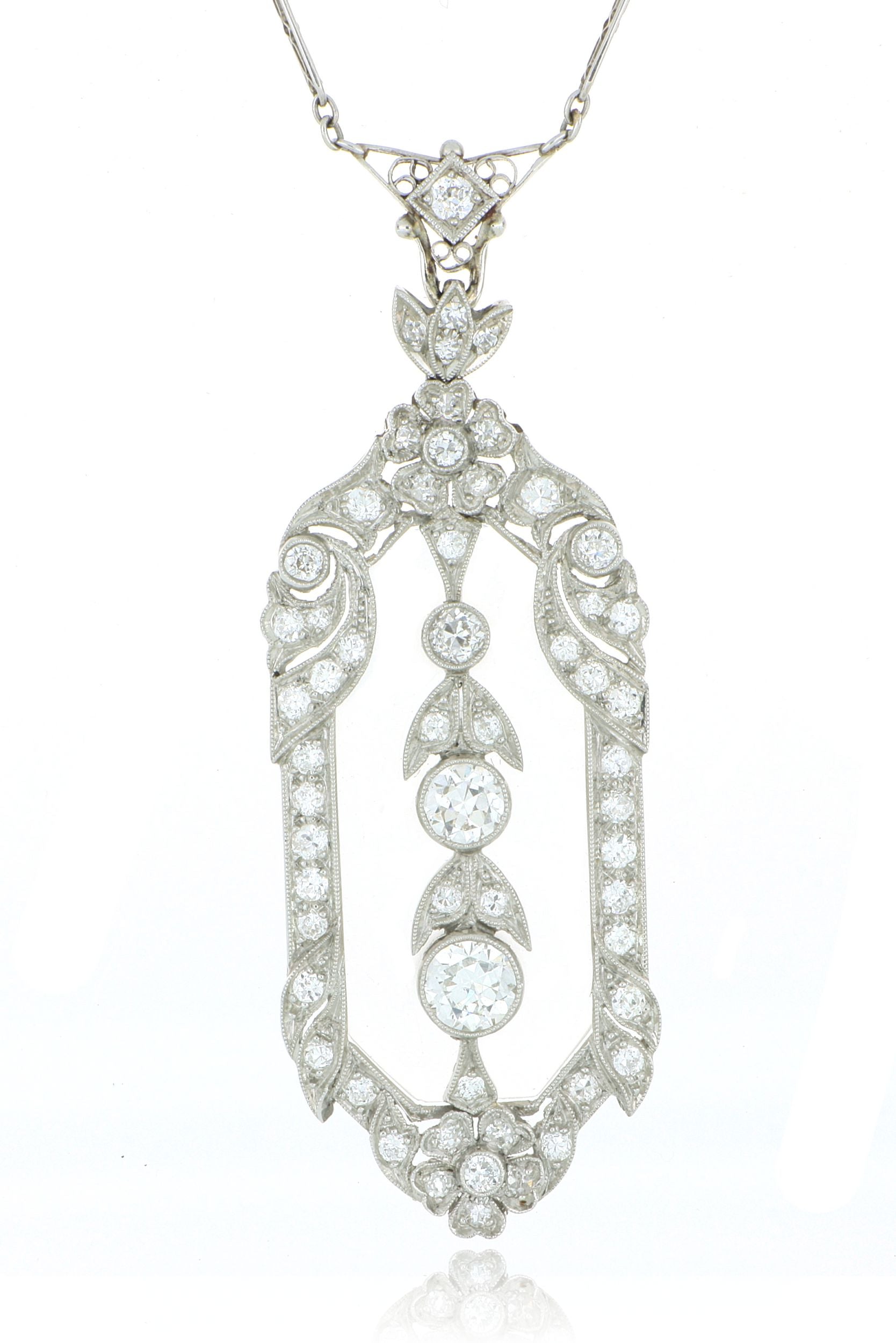 Platinum Deco 1920s Quartz and Diamond Accented Necklace - Charles Koll Jewelers