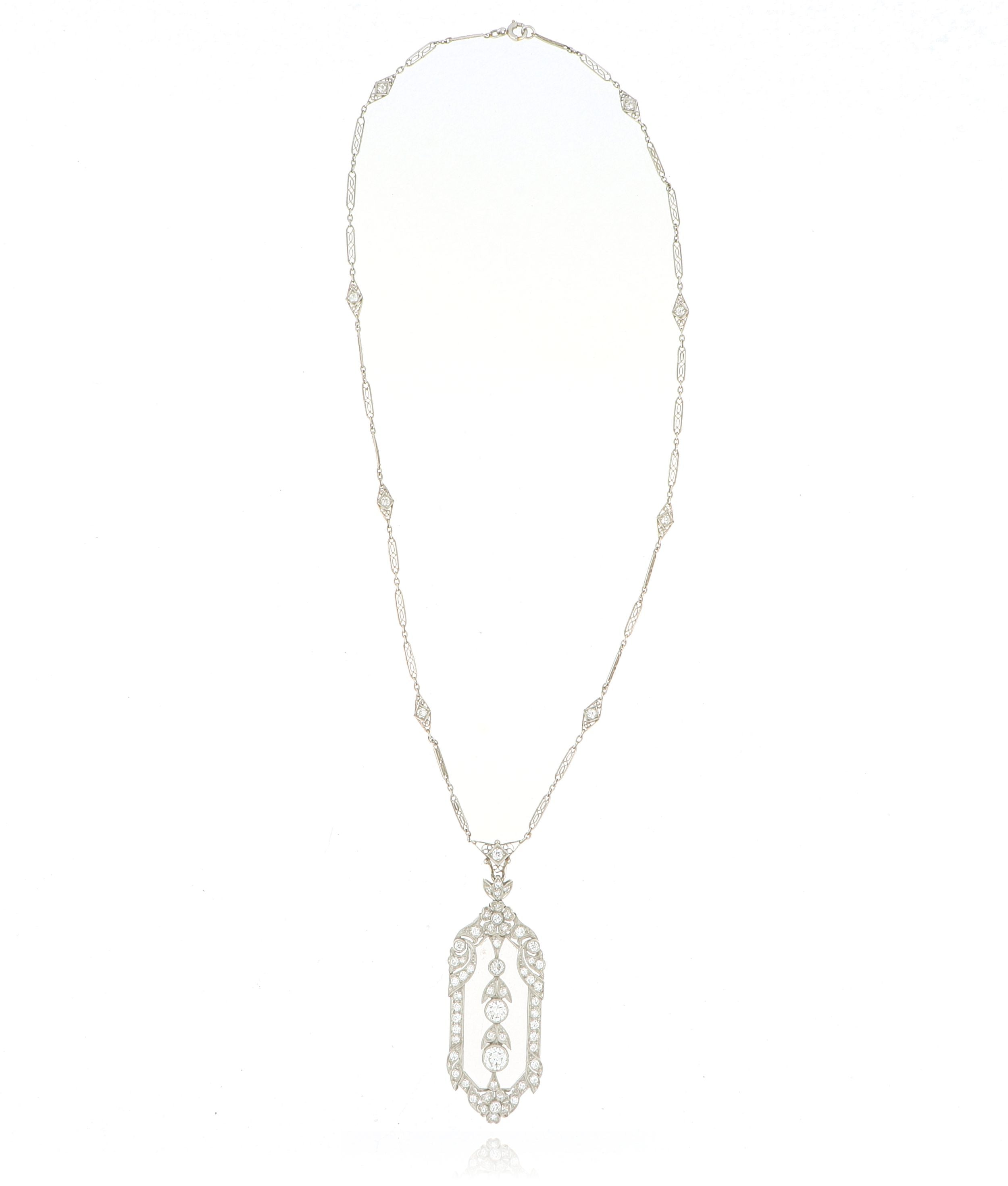 Platinum Deco 1920s Quartz and Diamond Accented Necklace - Charles Koll Jewelers