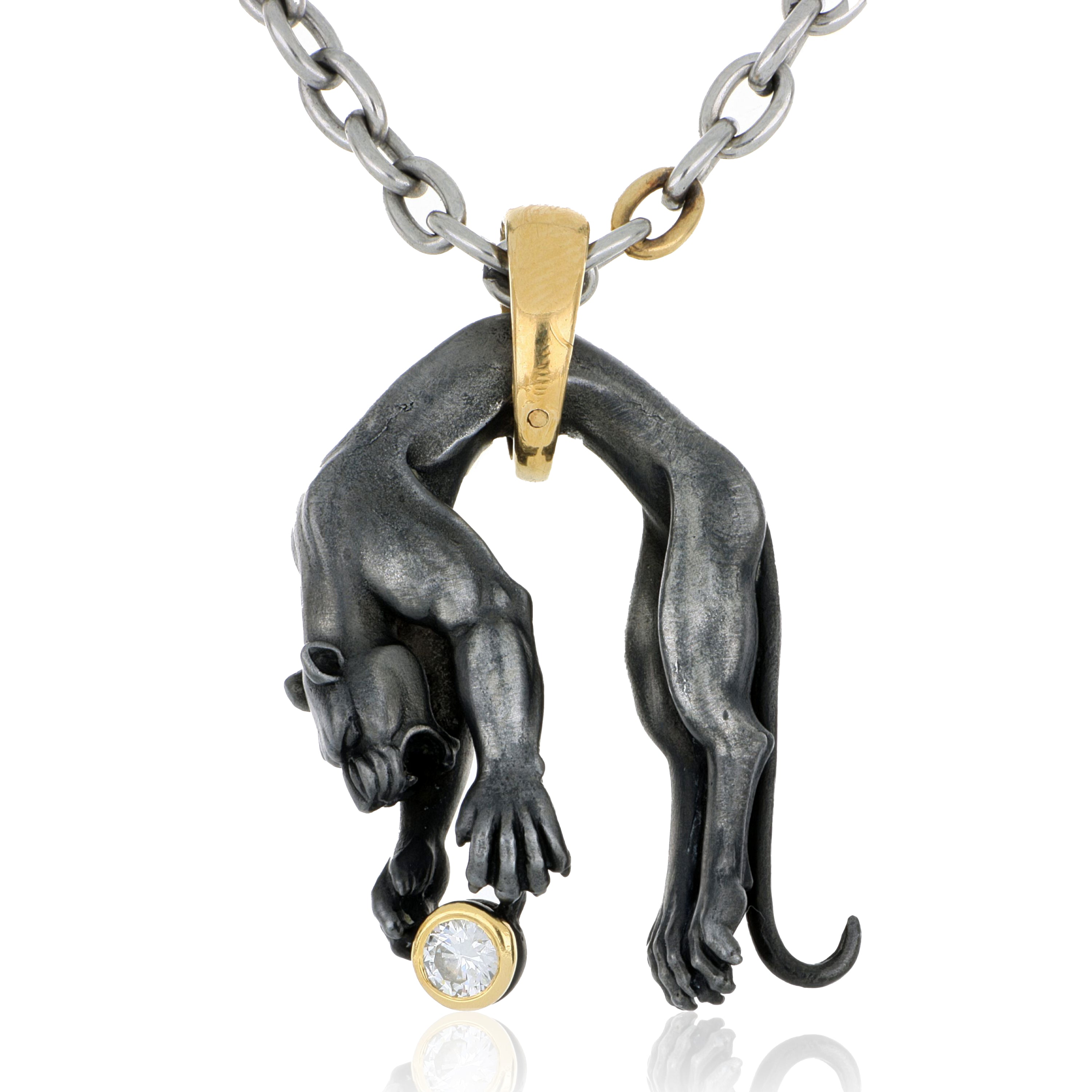 18k Yellow Gold and Steel Carrera Y Carrera Diamond Panther Necklace