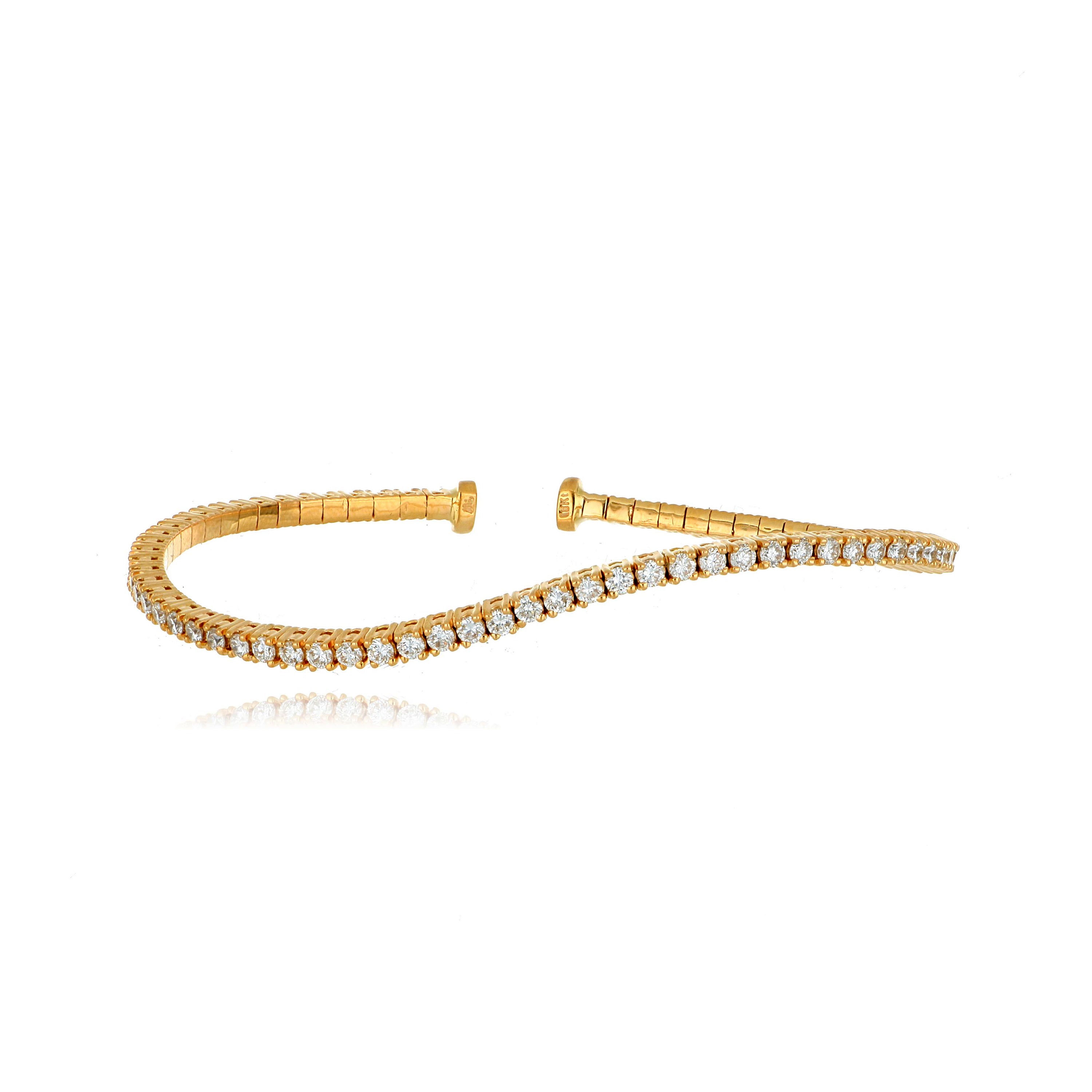 18k Gold Diamond Wave Tennis Bangle - Charles Koll Jewelers