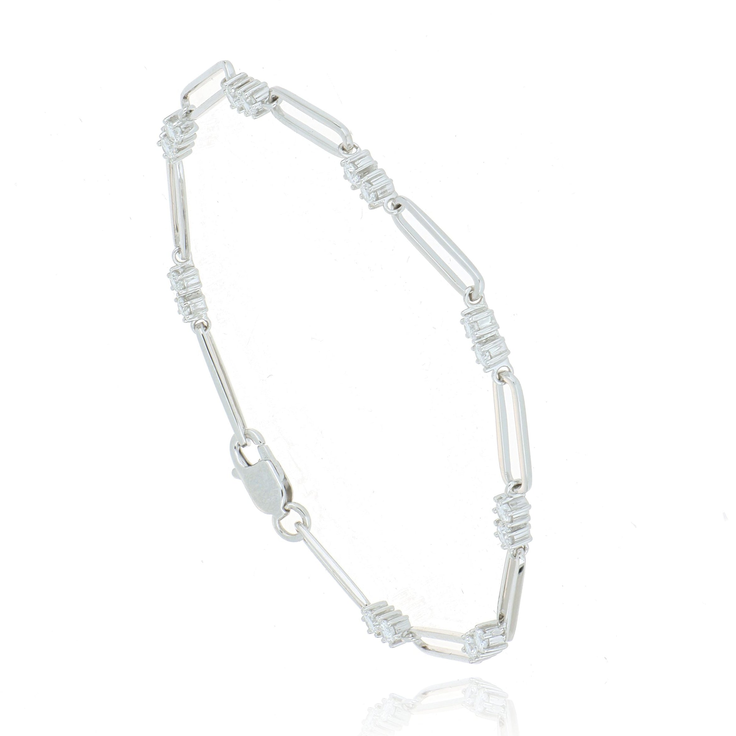 18k White Gold Diamond Paperclip Bracelet