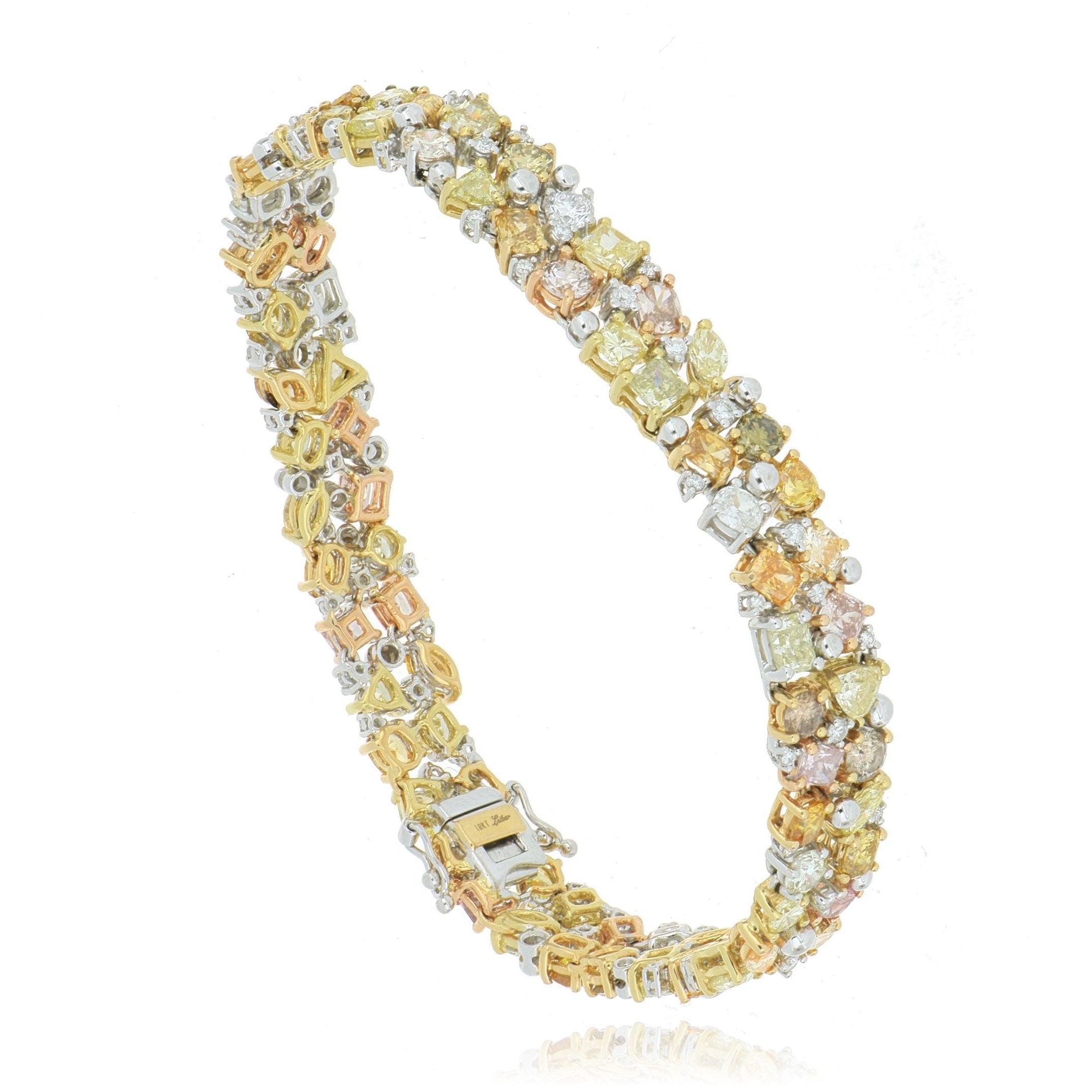18k White and Yellow Gold Multi-Colored Fancy Shaped Diamond Bracelet - Charles Koll Jewelers