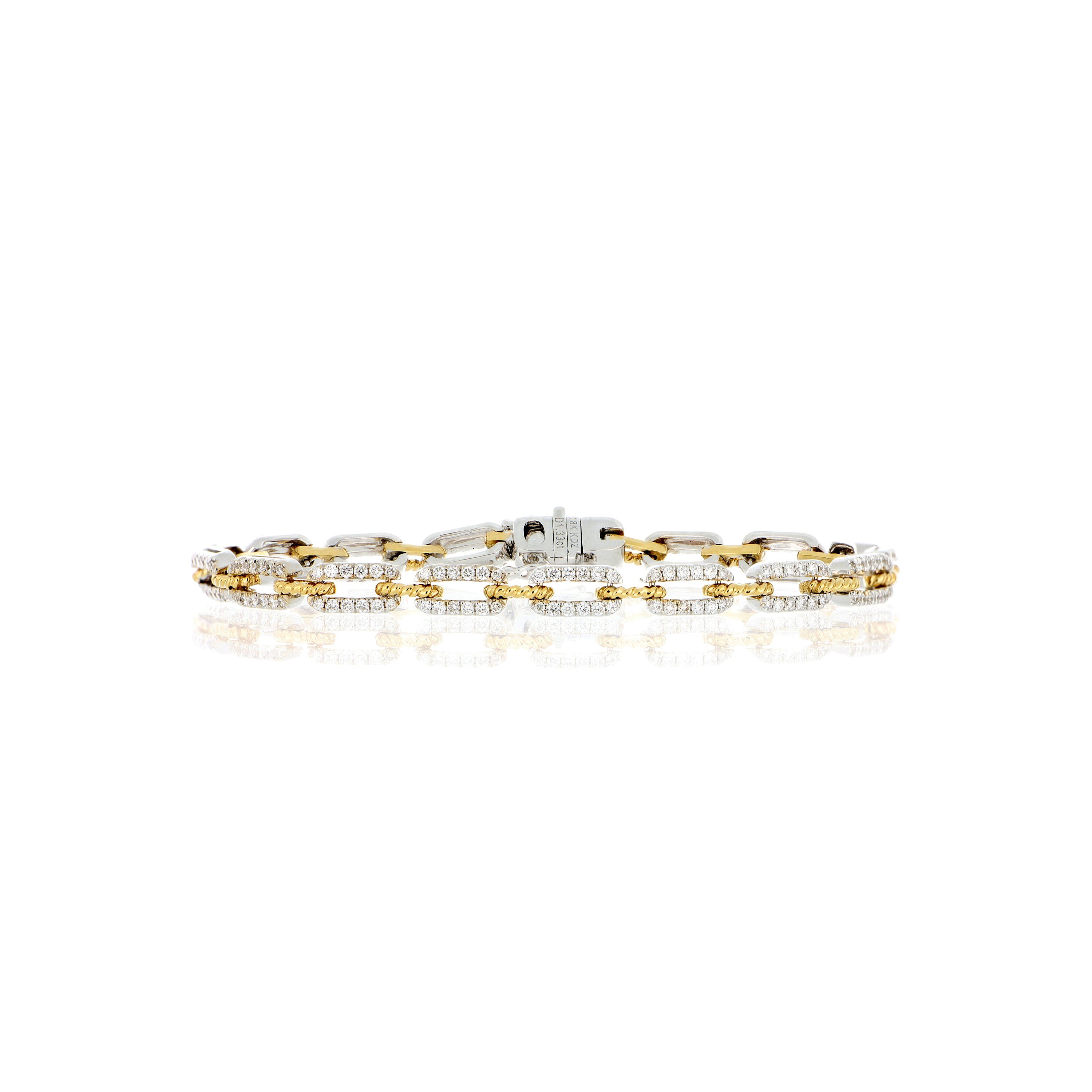 18k Two-Tone Diamond Chain Link Tennis Bracelet - Charles Koll Jewelers
