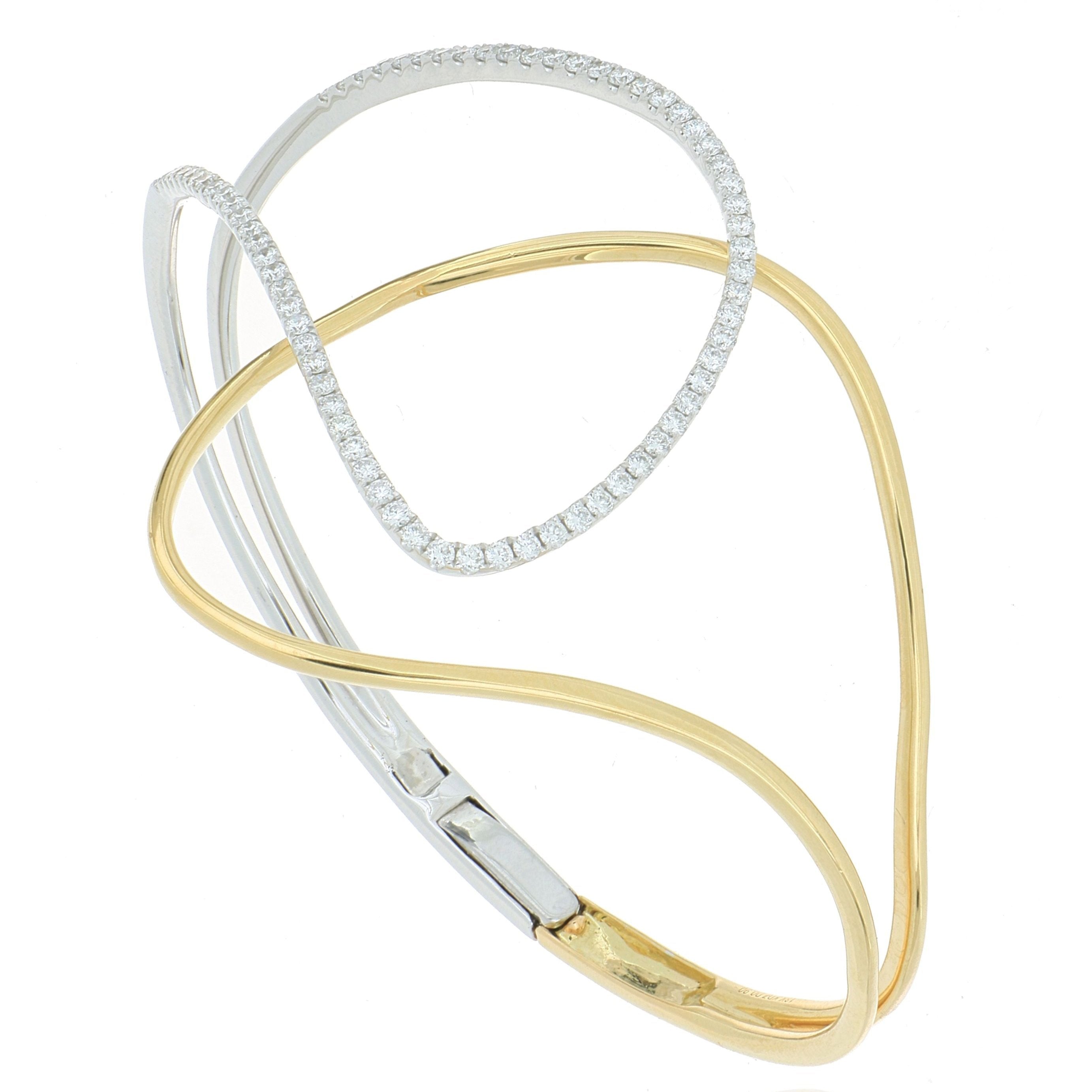 18k Two-Tone Diamond Hinged Bracelet - Charles Koll Jewelers