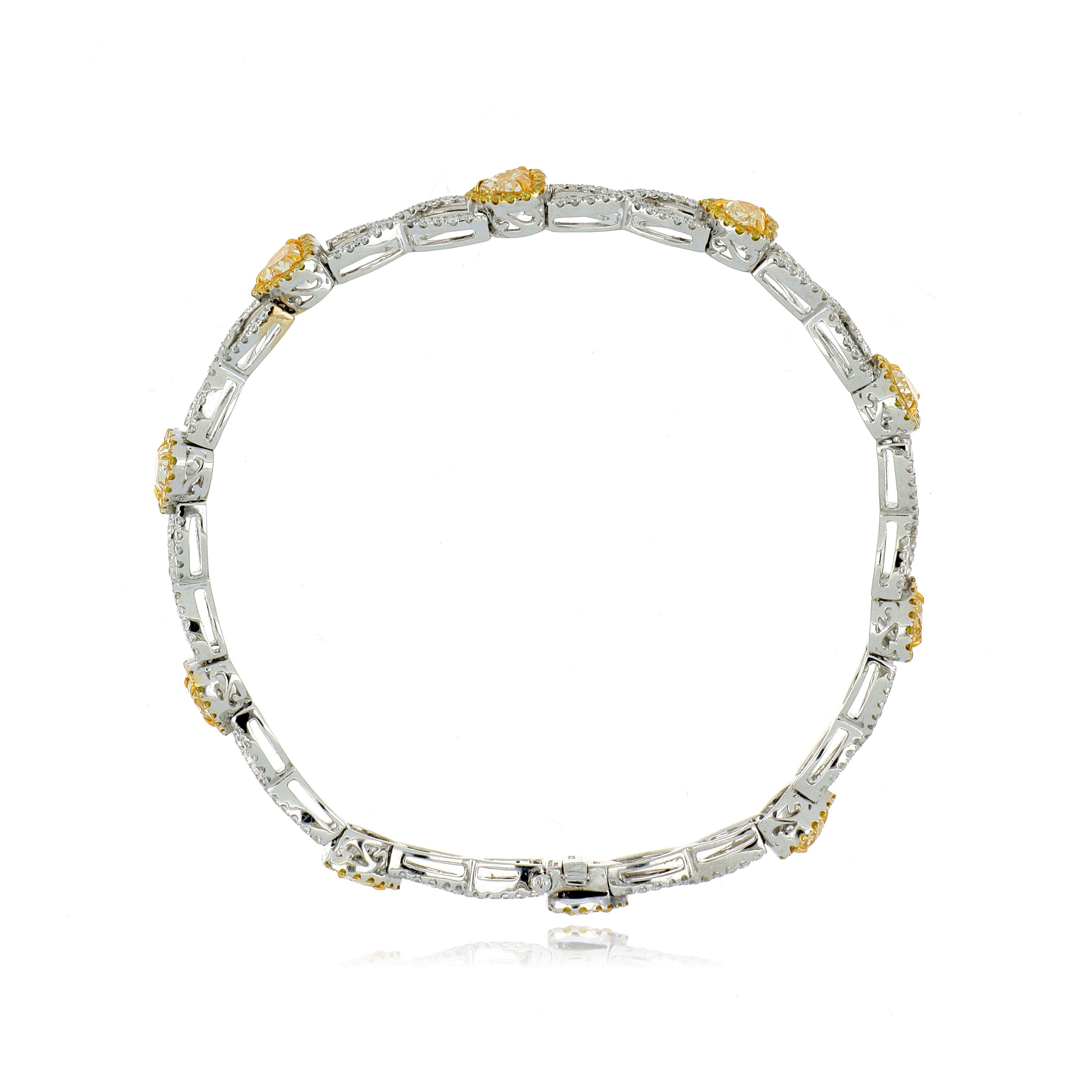 18k White and Yellow Gold Fancy Yellow Heart Shaped Diamond Bracelet