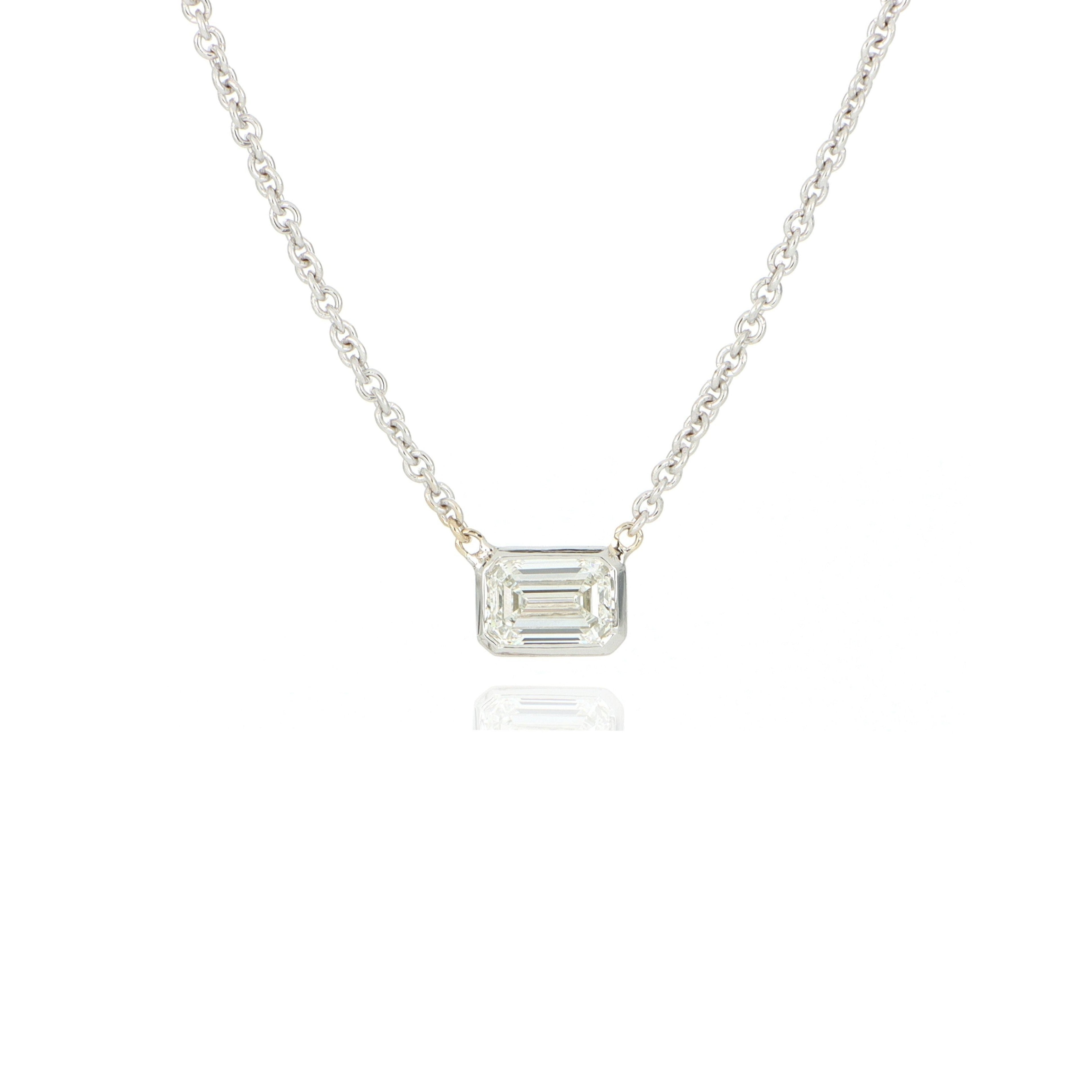 18k White Gold Solitaire Bezel Set Diamond Necklace