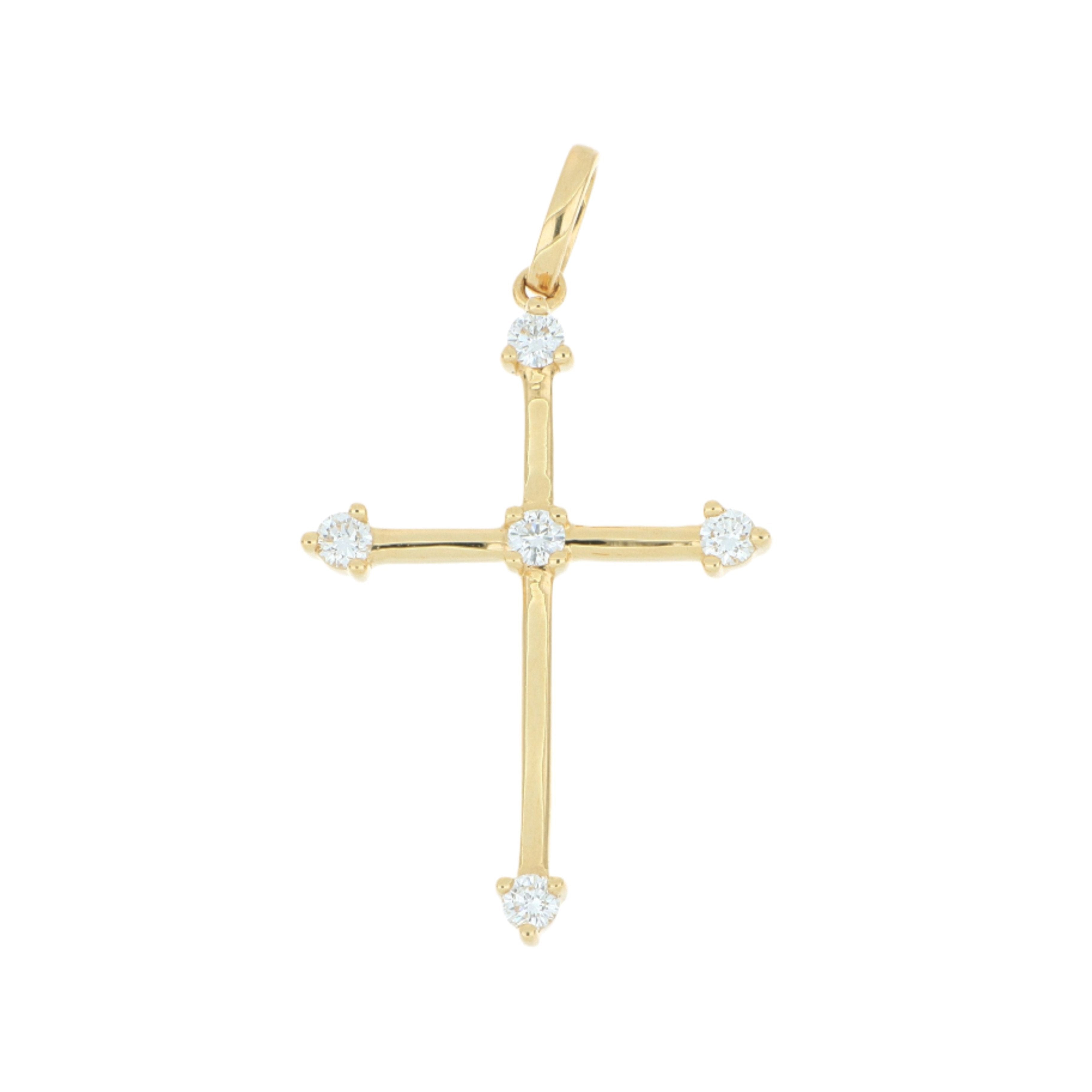 18k Yellow Gold Diamond Accented Cross Pendant - Charles Koll Jewelers