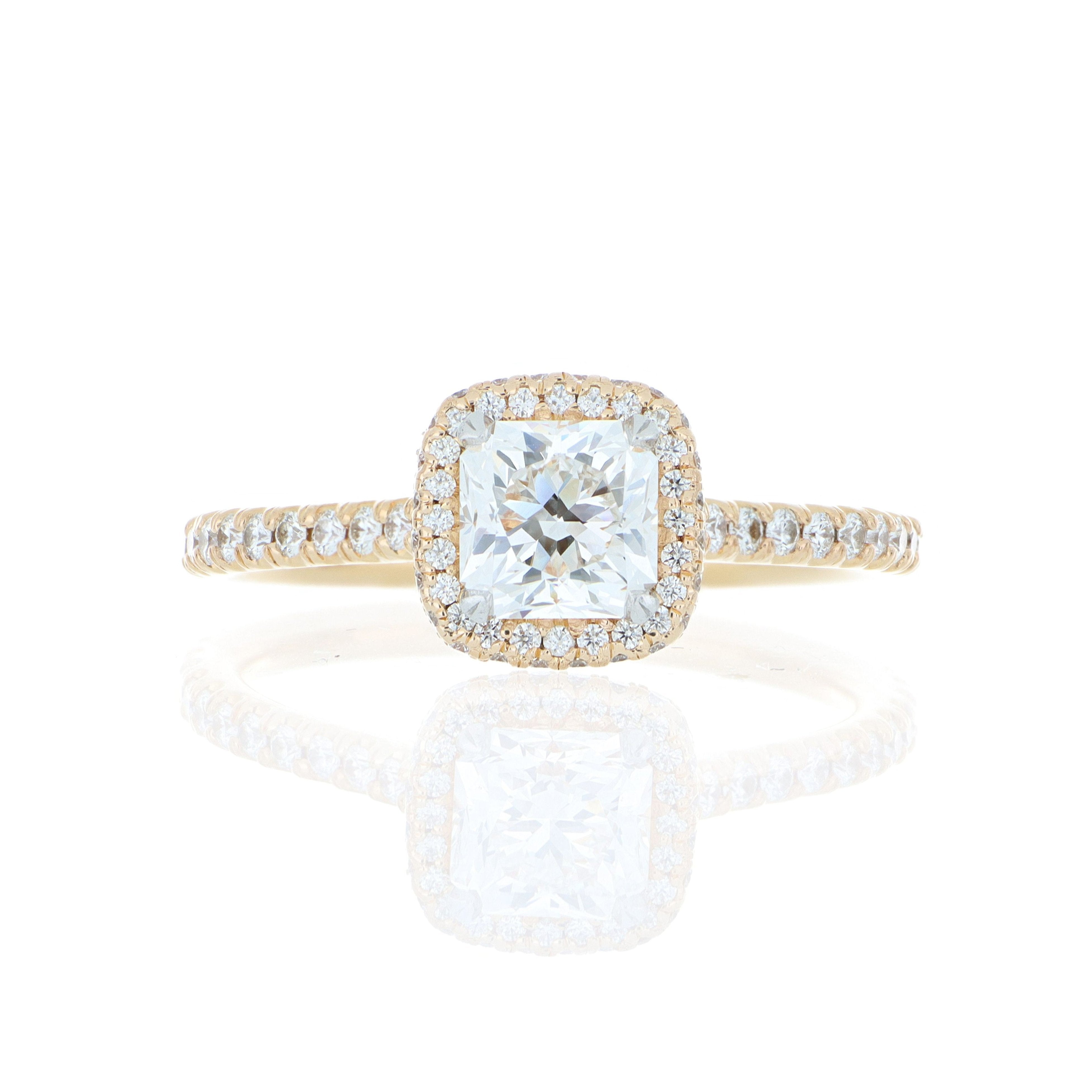 18k Rose Gold Hearts on Fire Cushion Shaped Halo Engagement Ring