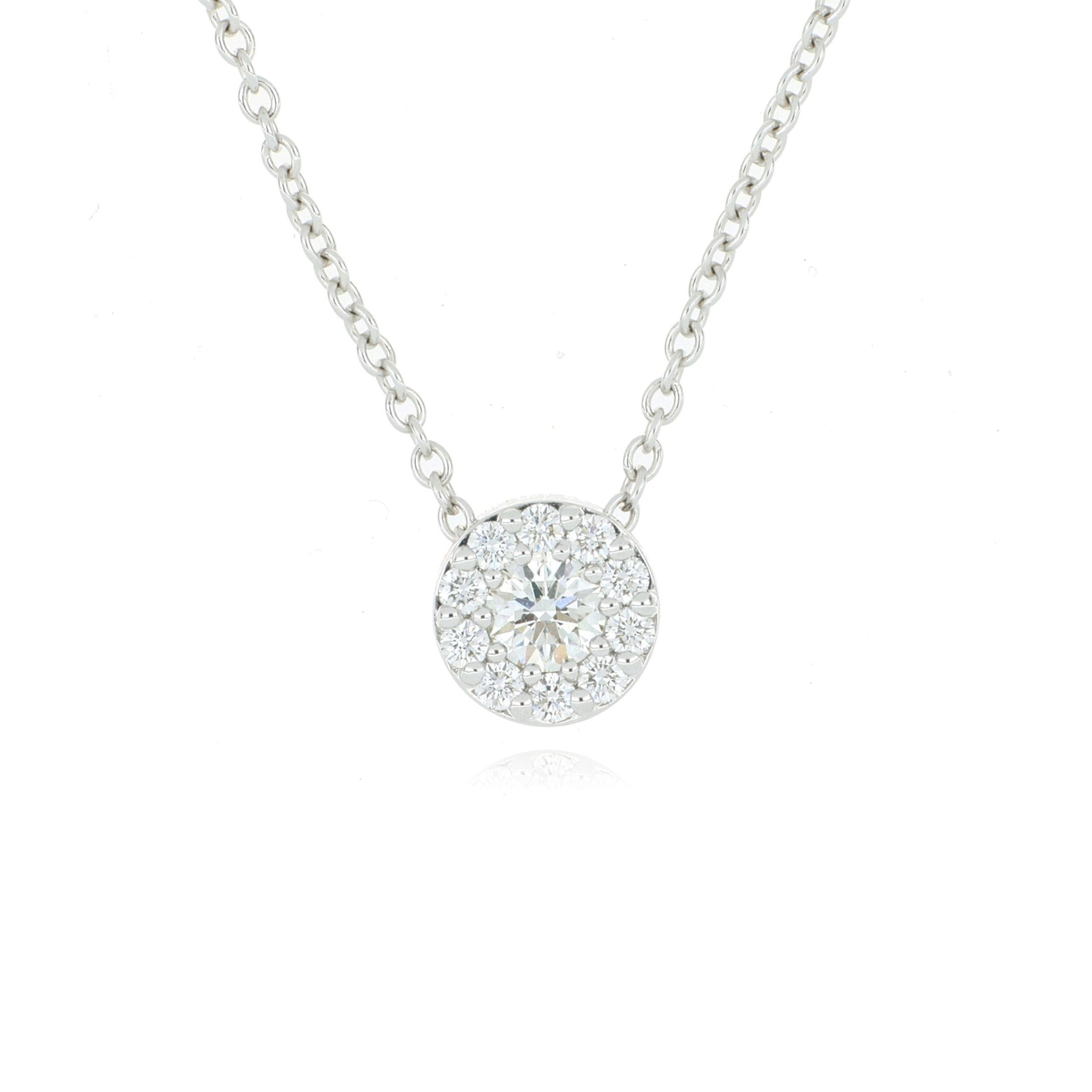 18k White God Hearts On Fire Diamond Halo Necklace - Charles Koll Jewelers
