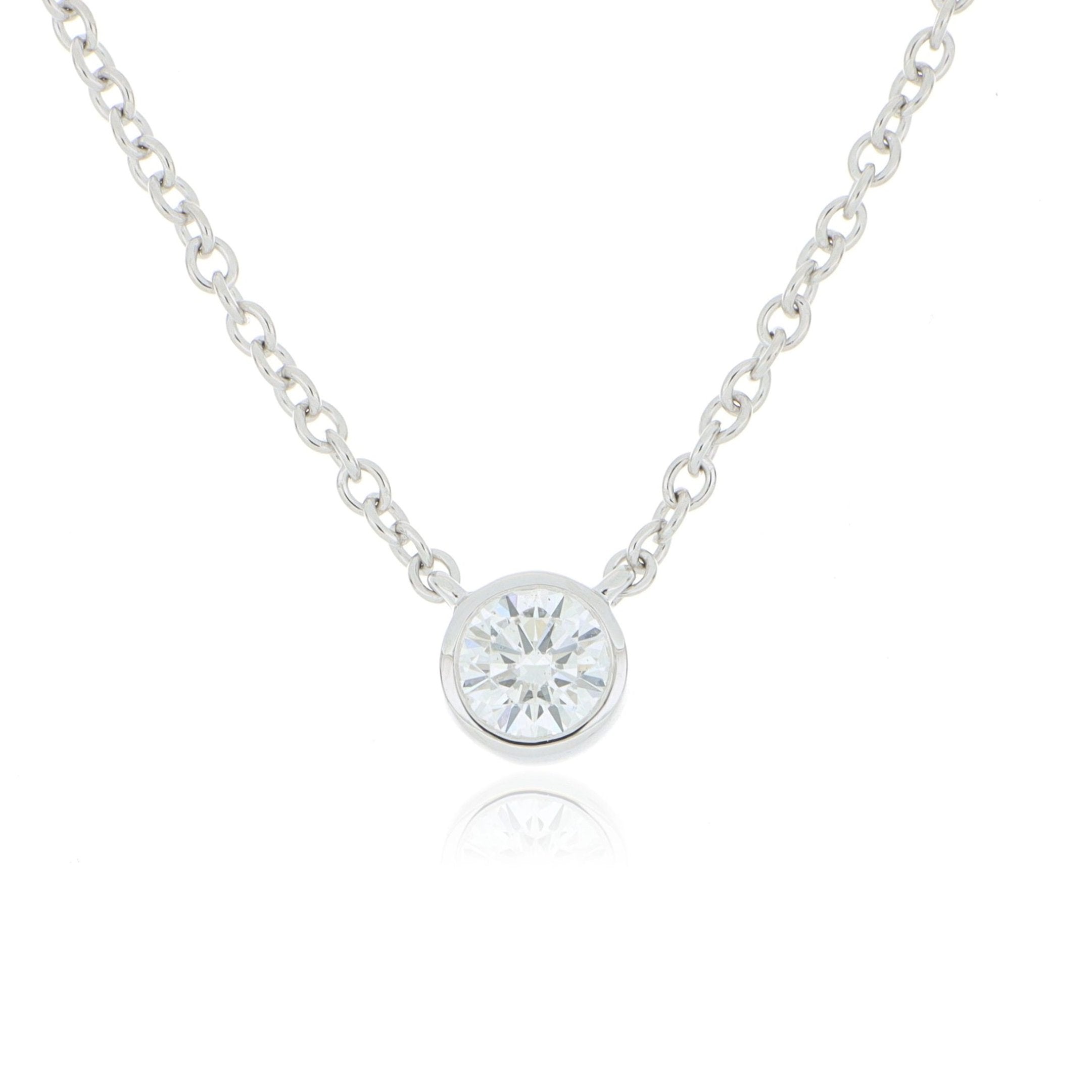 18k White Gold Bezel Set Solitaire Diamond Necklace