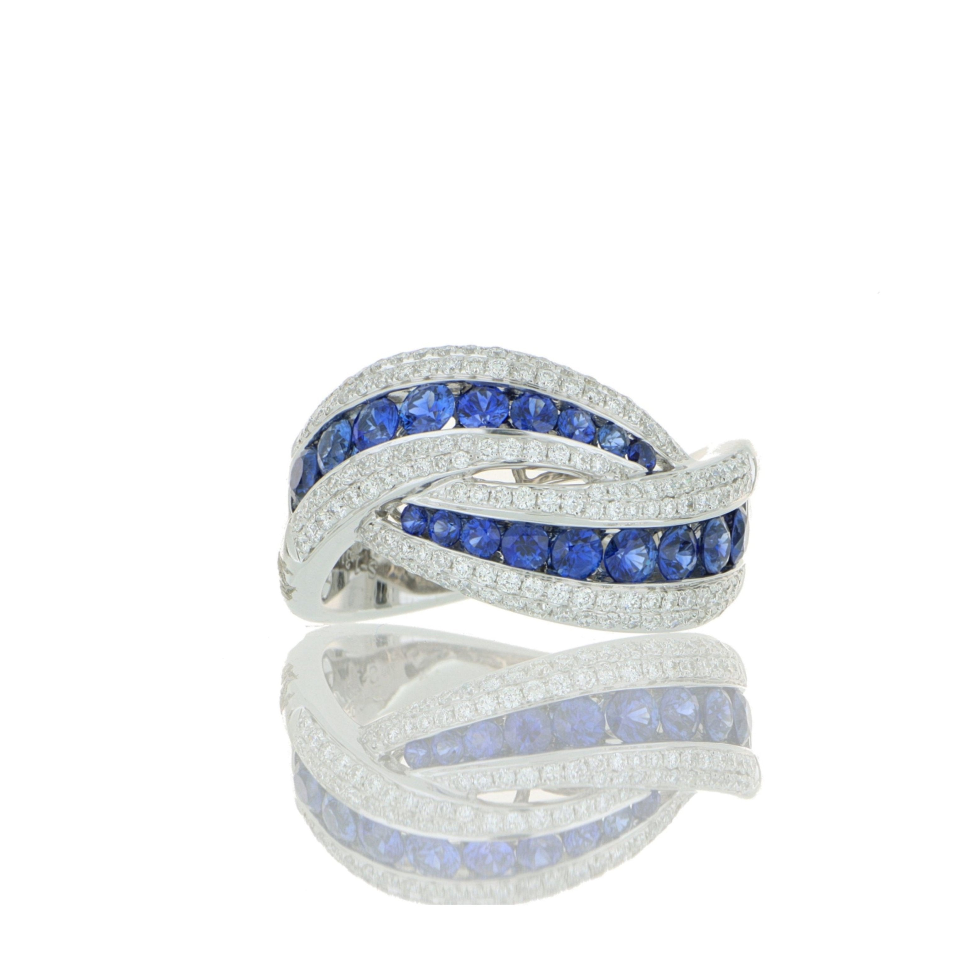 18k White Gold Blue Sapphire and Diamond Cocktail Ring