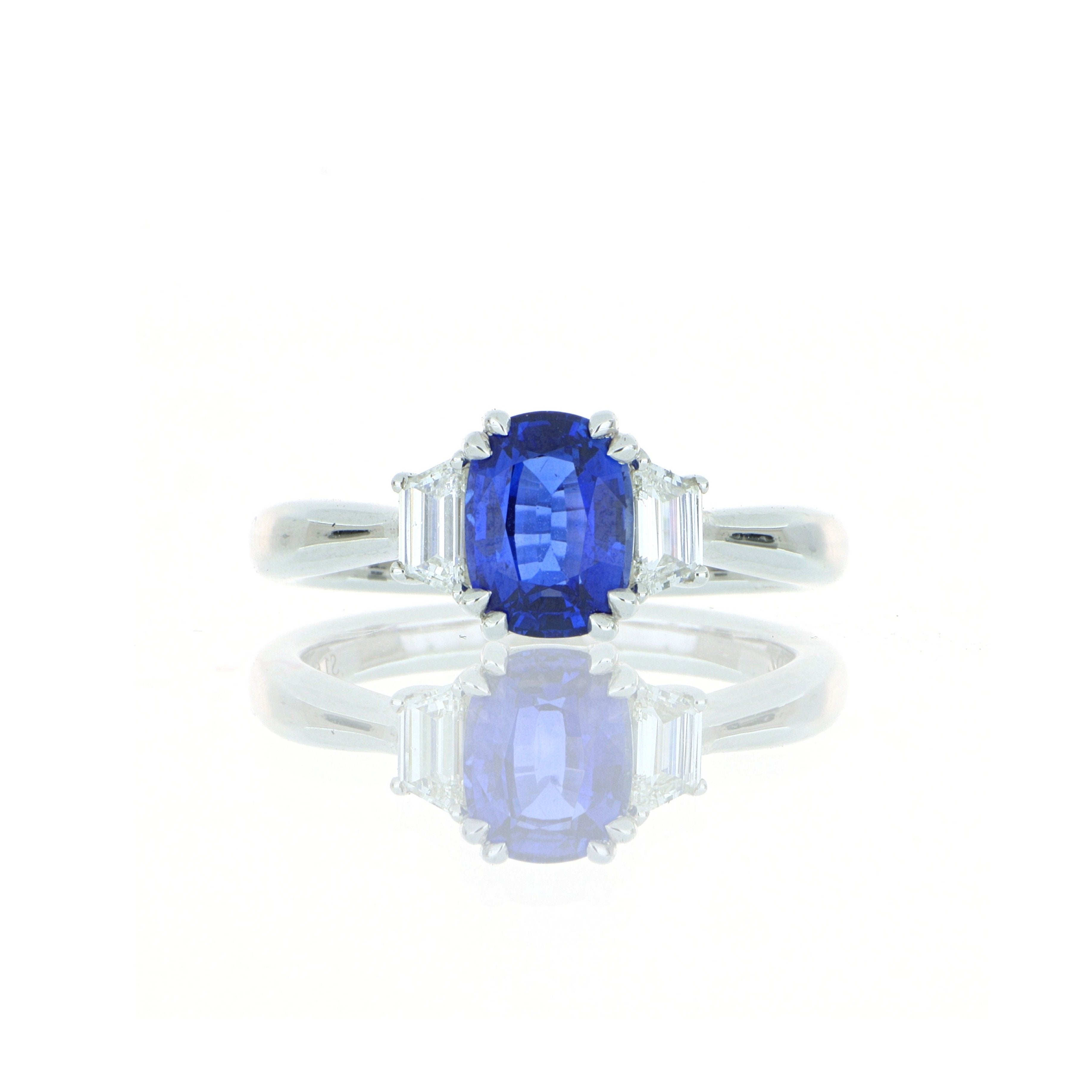 18k White Gold Blue Sapphire and Diamond Ring