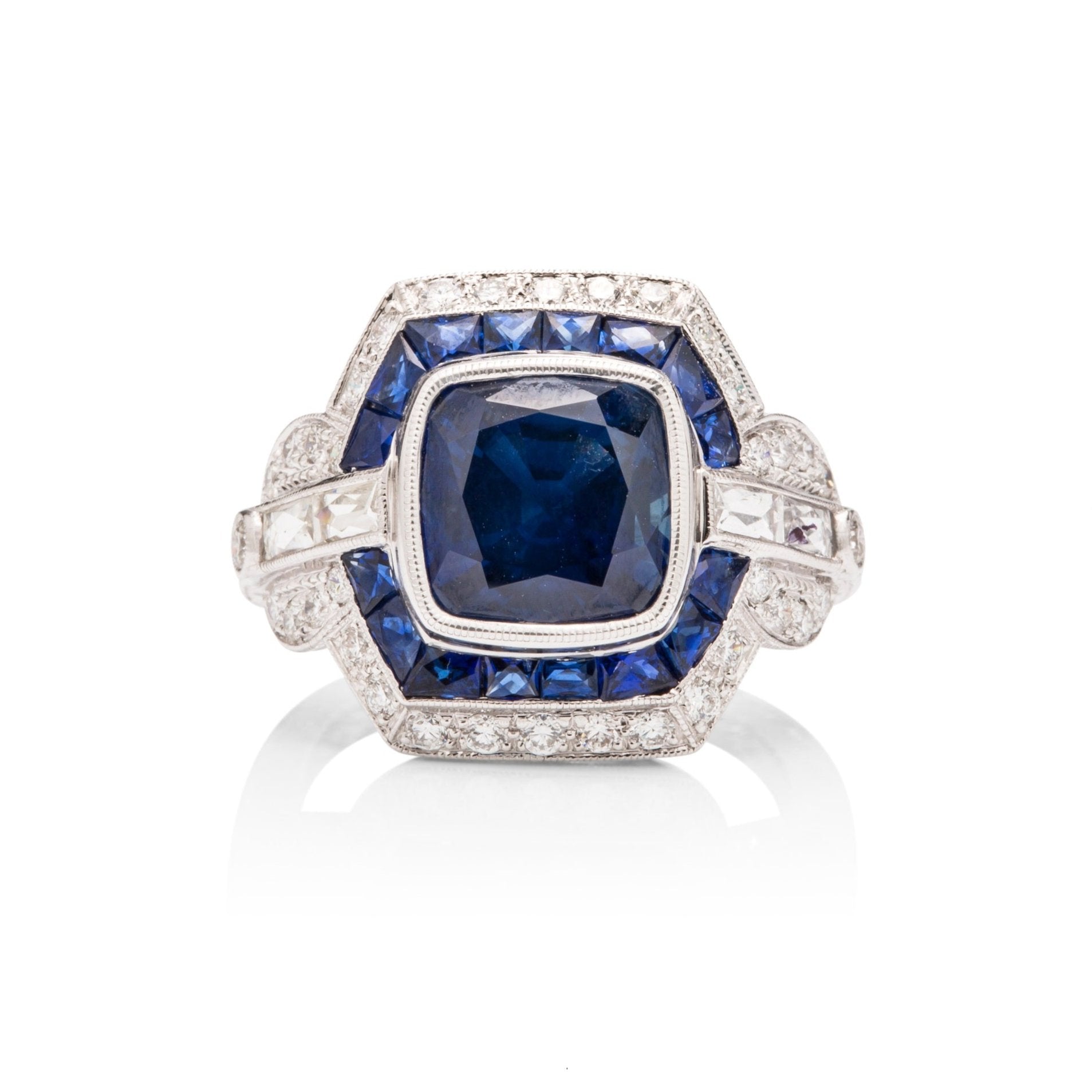 18k White Gold Blue Sapphire and Diamond Ring