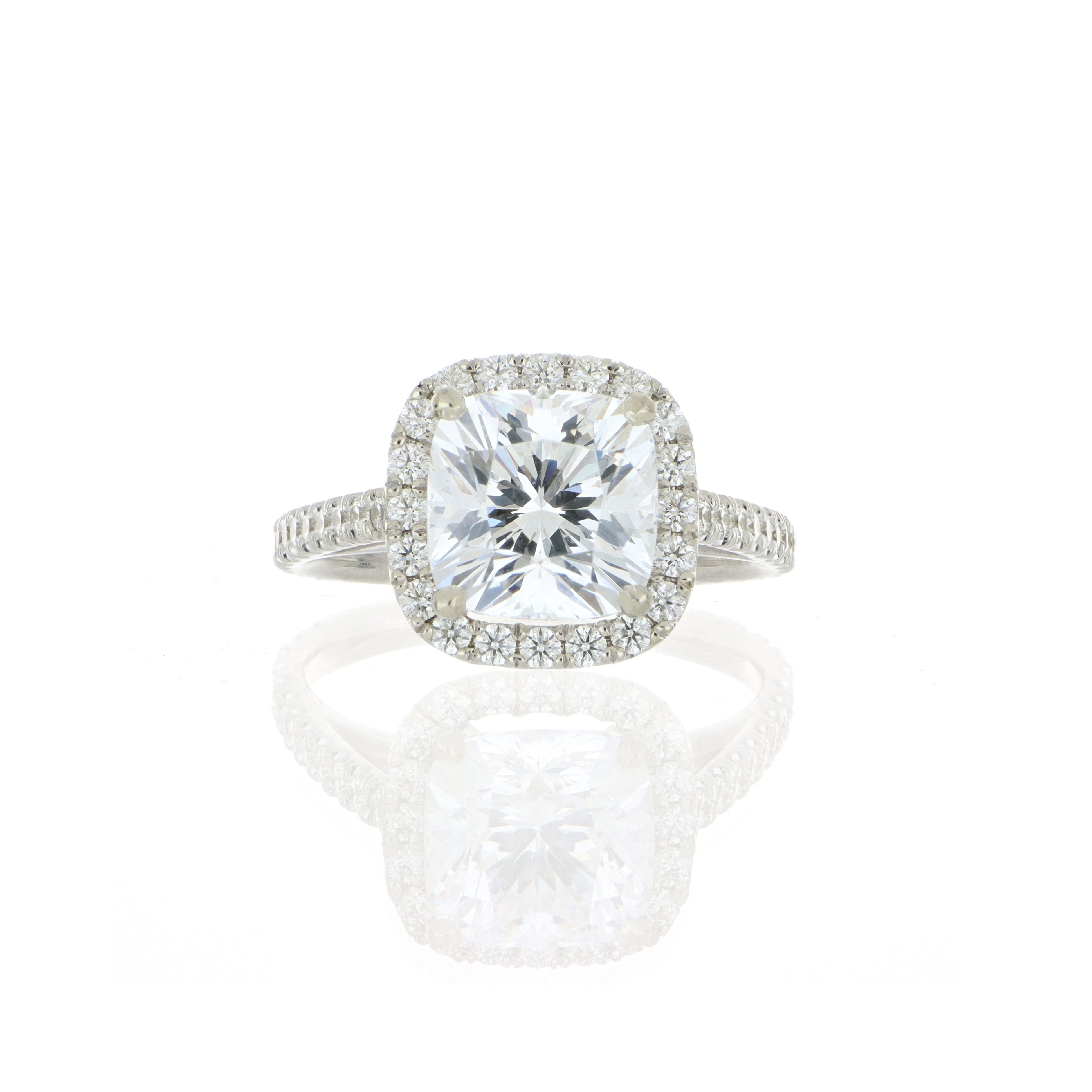 18k White Gold Diamond Accented Cushion Halo Engagement Semi-Mount