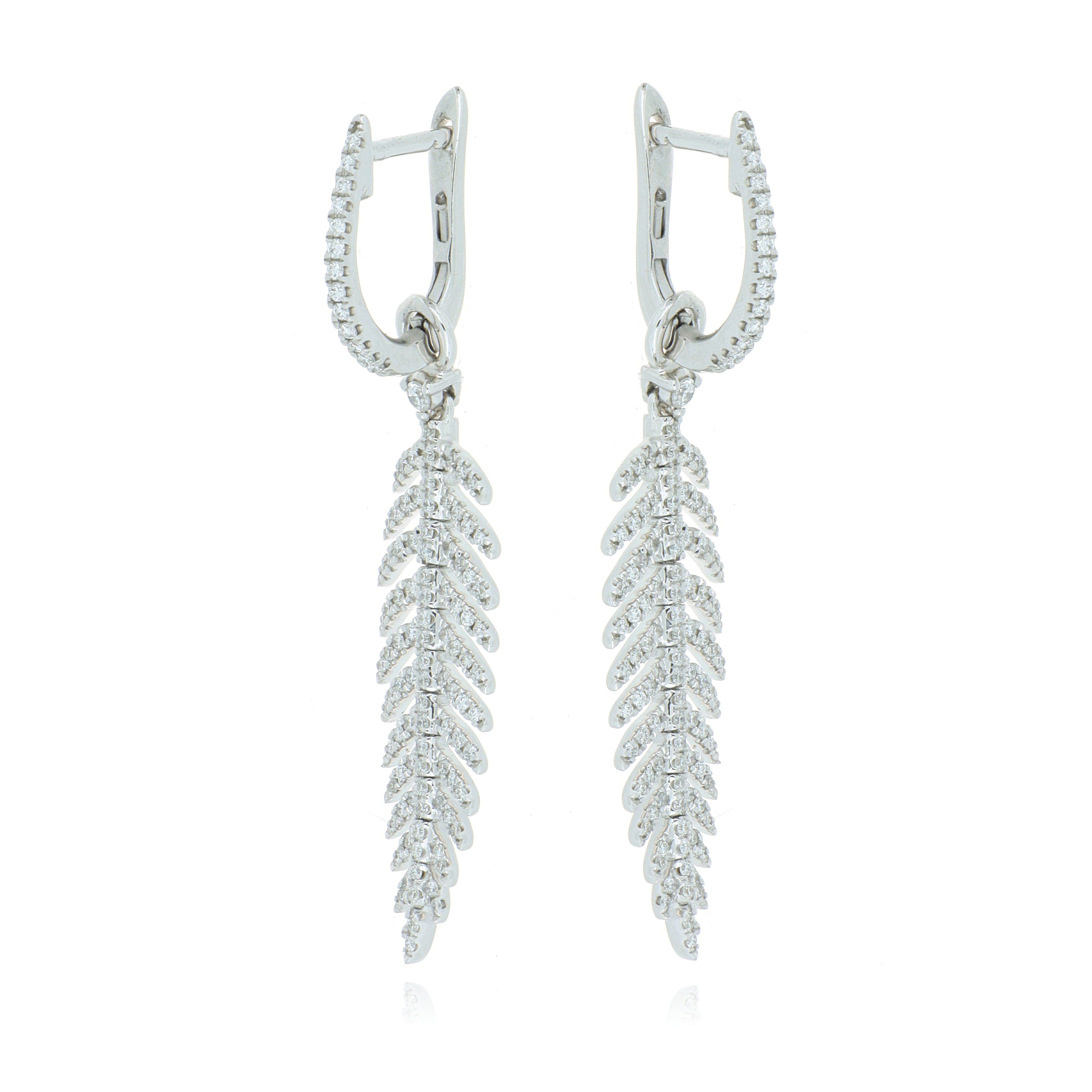 18k White Gold Diamond Accented Feather Drop Earrings - Charles Koll Jewelers