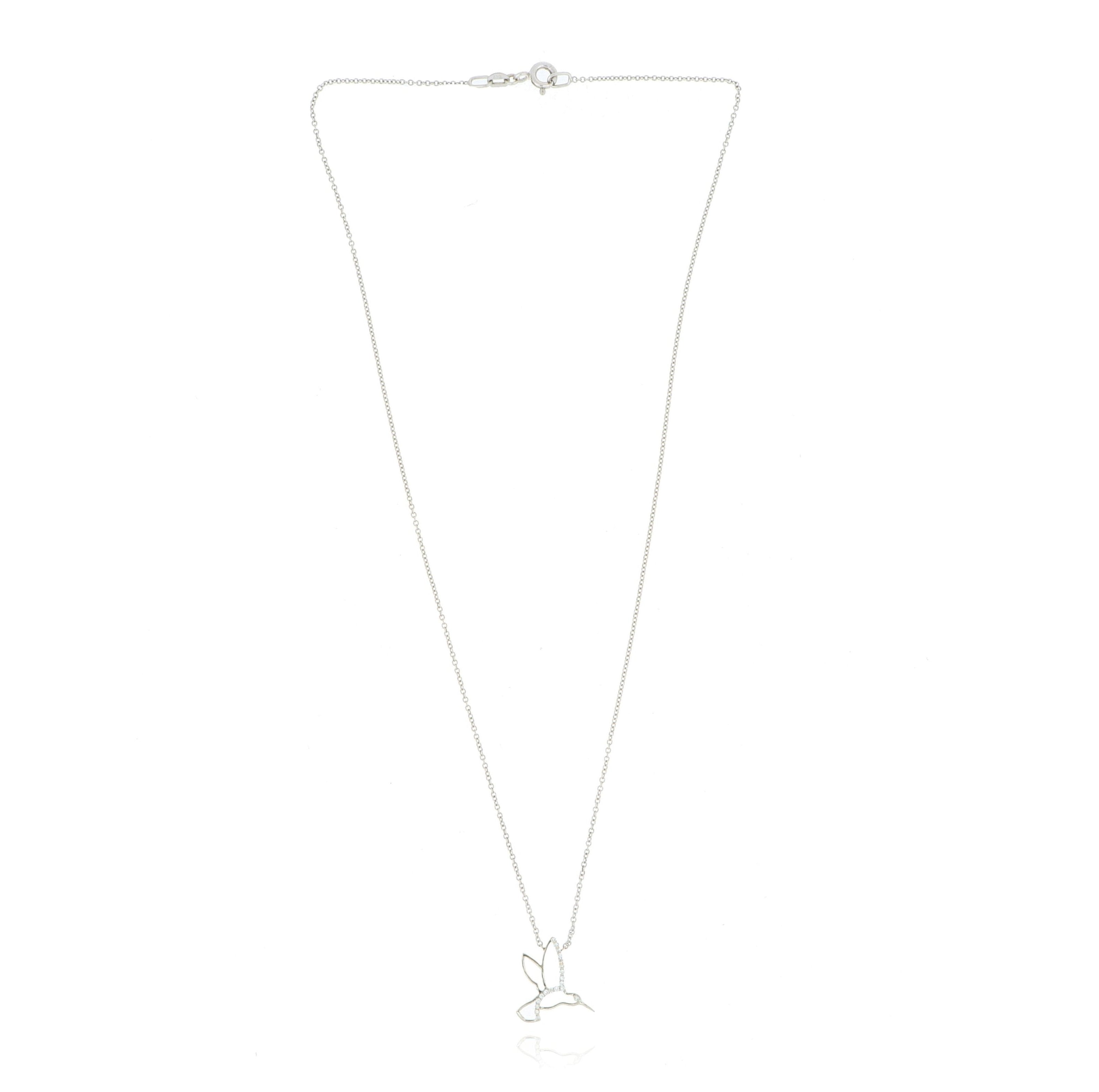 18k White Gold Diamond Accented Humming Bird Necklace
