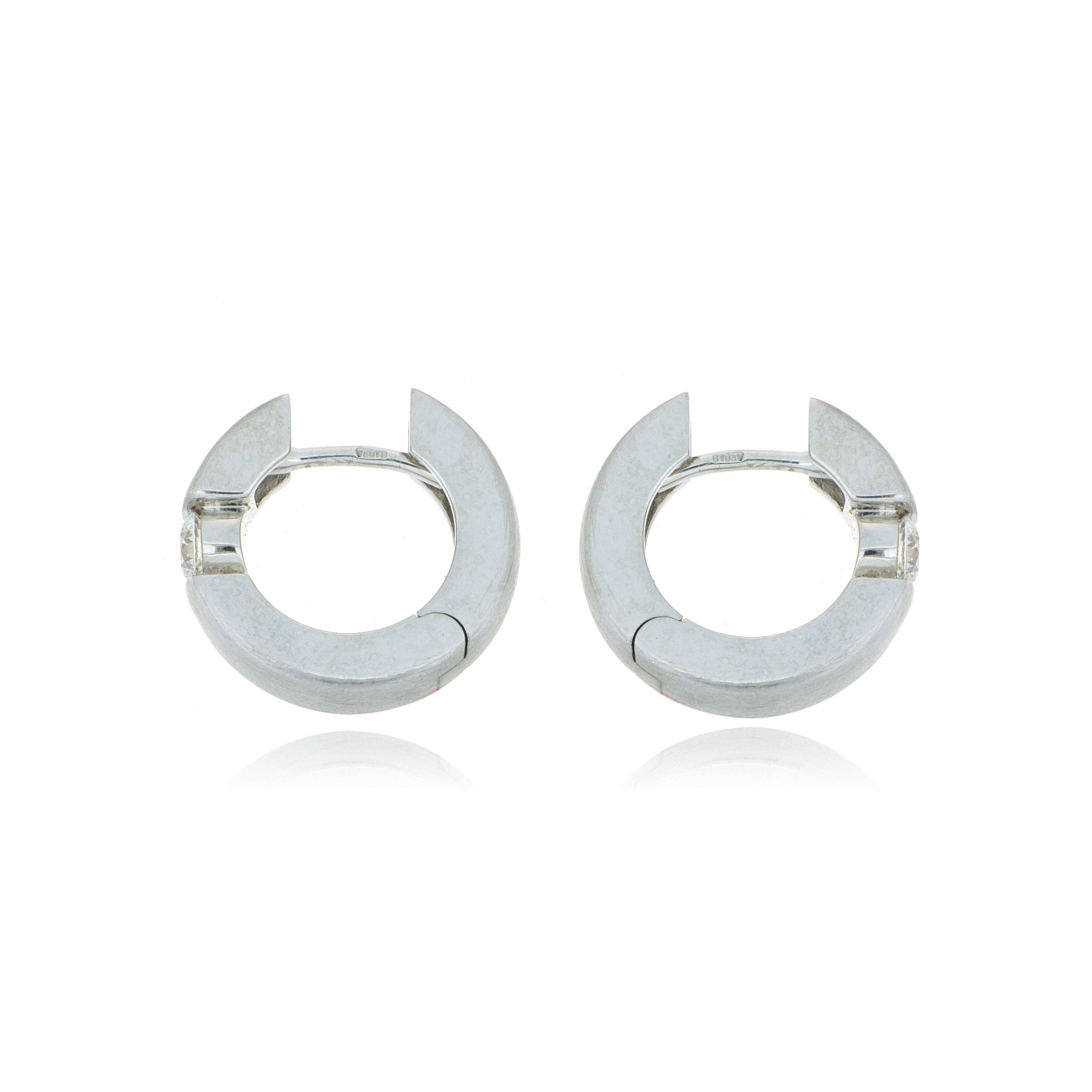 18k White Gold Diamond Huggies - Charles Koll Jewelers