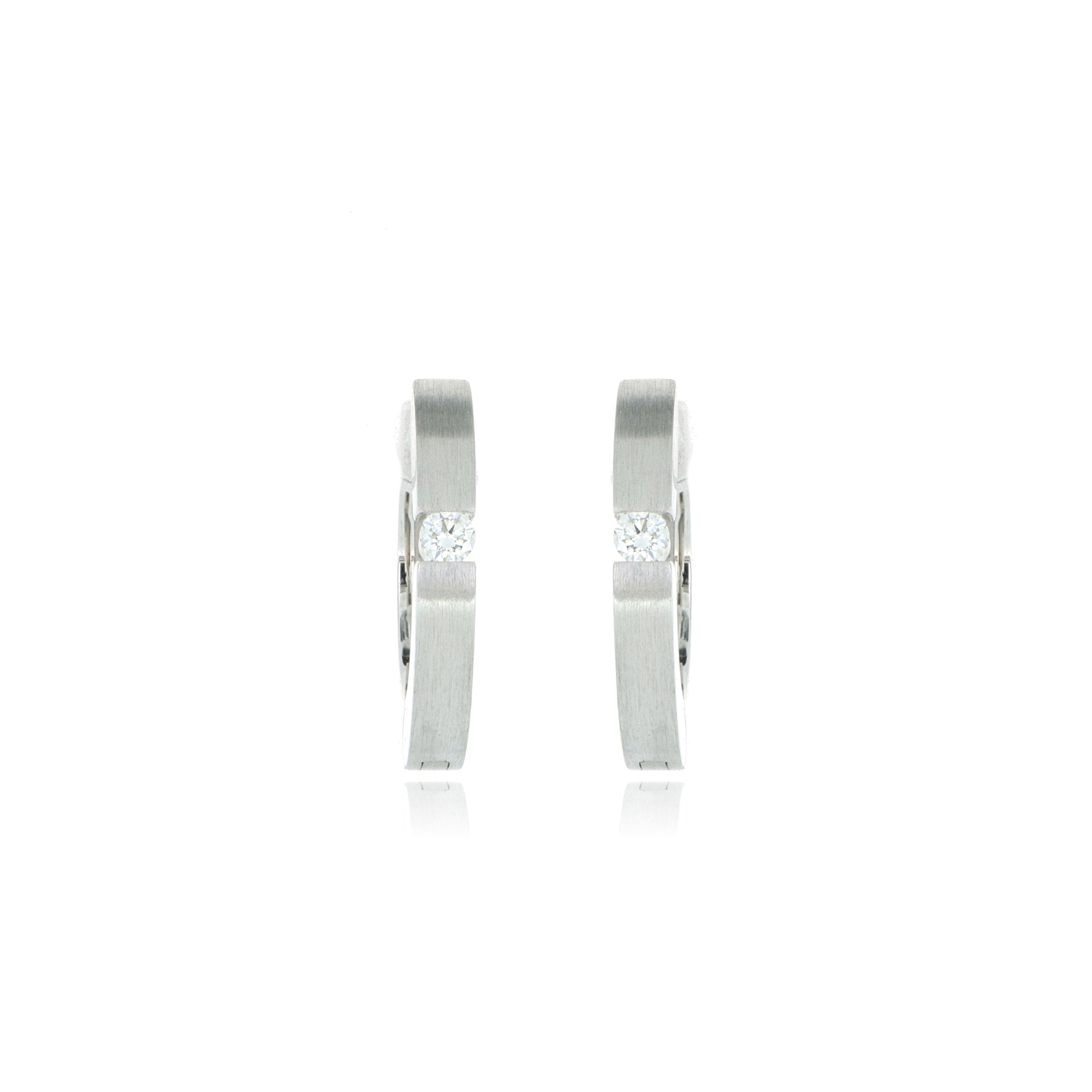 18k White Gold Diamond Huggie Earrings - Charles Koll Jewelers