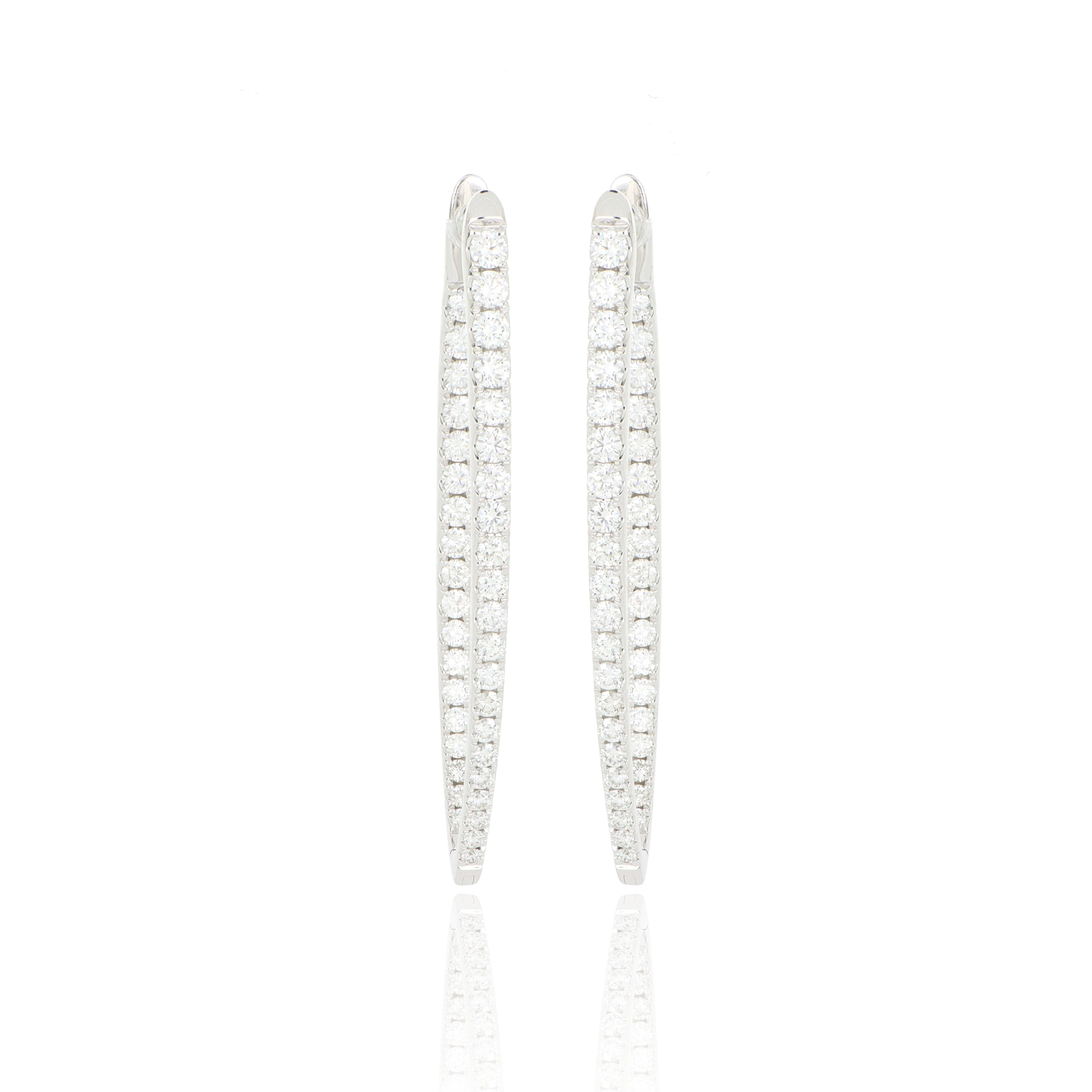 18k White Gold Diamond Imperial Hoop Earrings