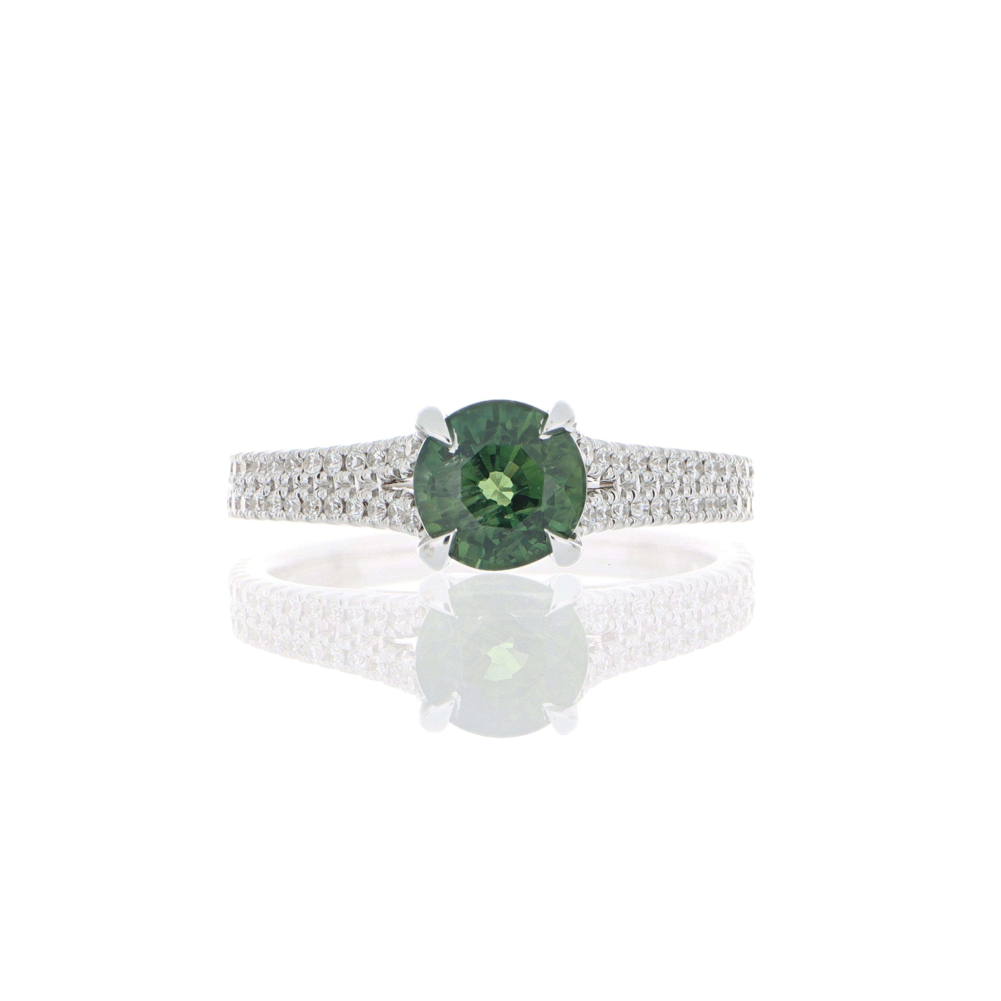 18k White Gold Green Sapphire and Diamond Ring