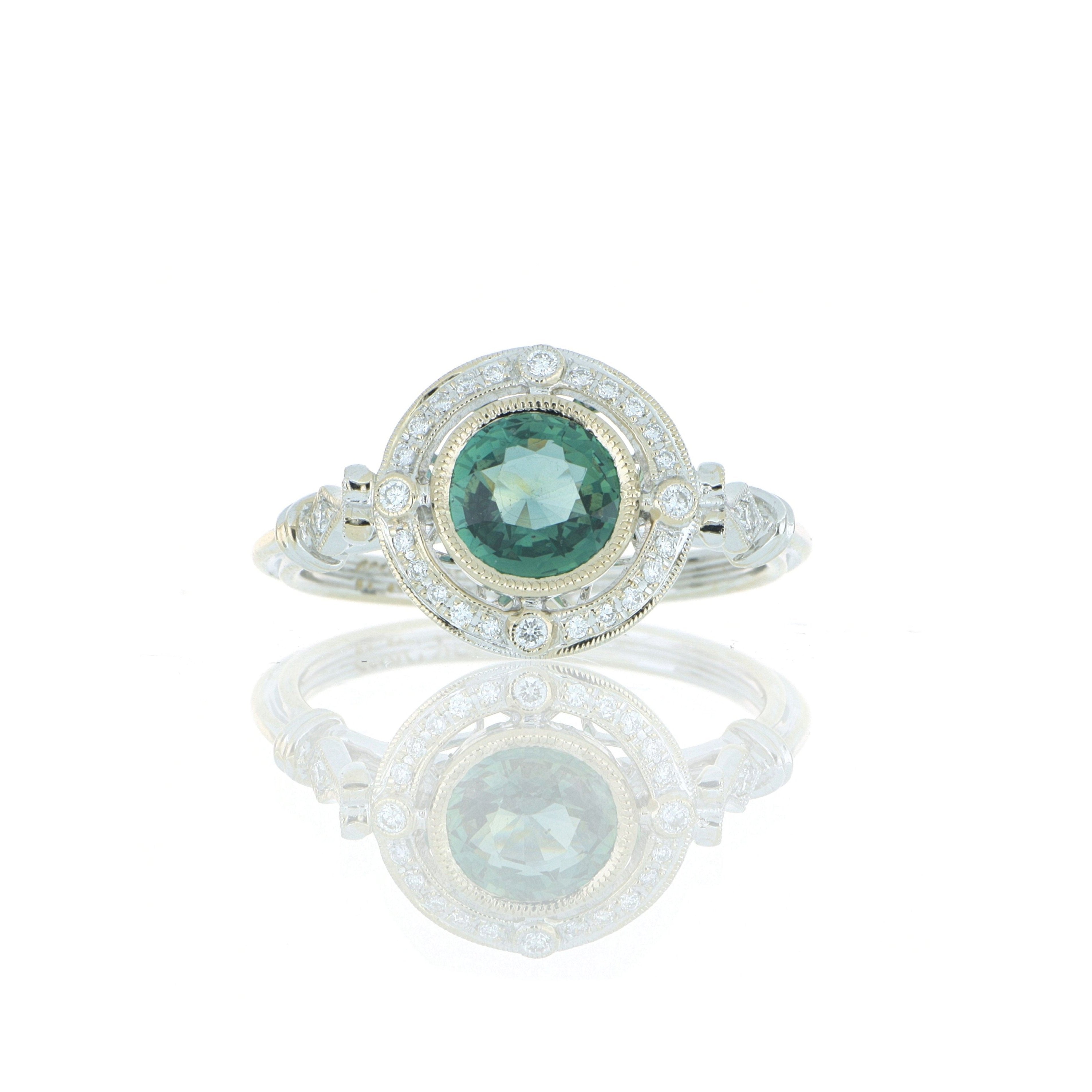 18k White Gold Green Sapphire and Diamond Ring