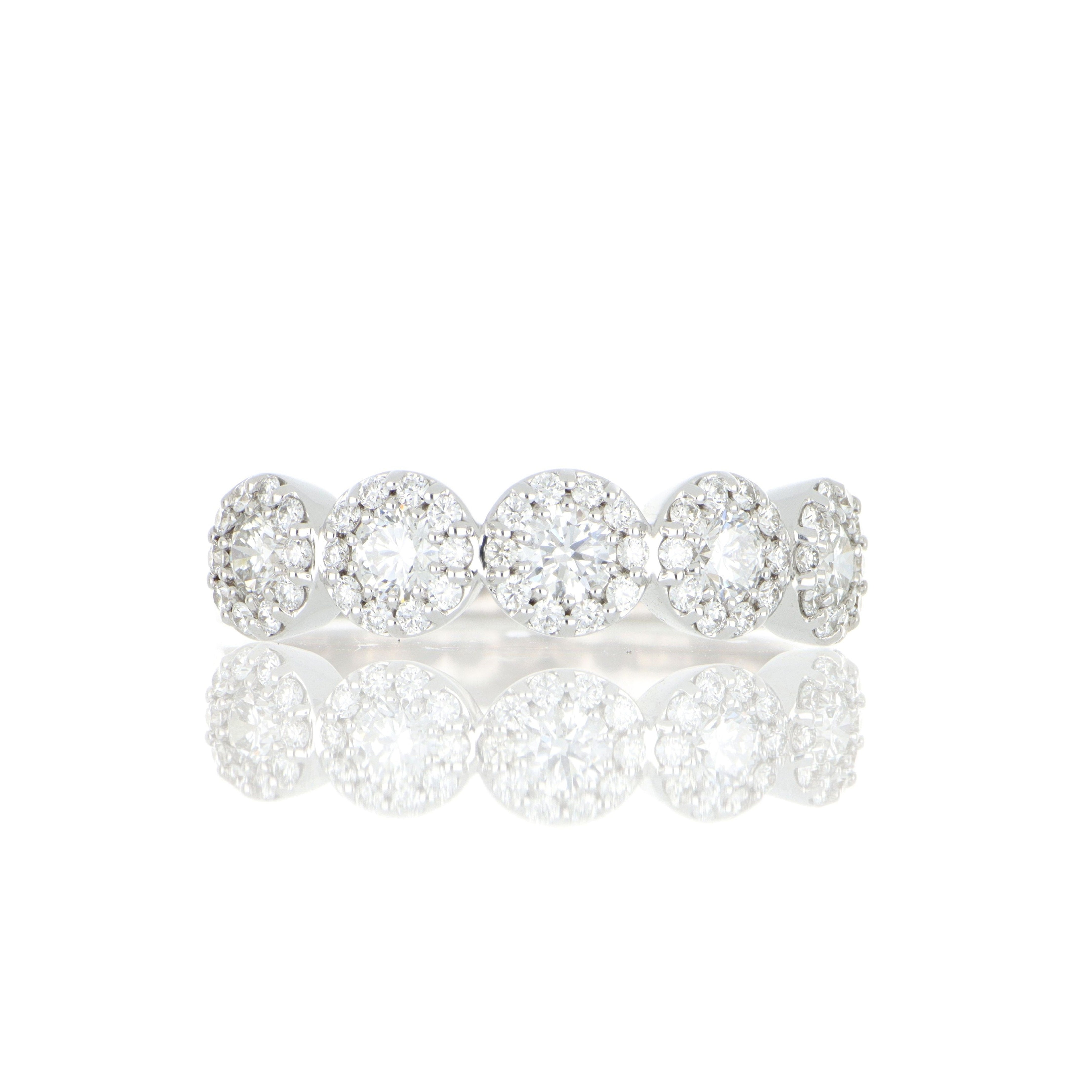 18k White Gold Mini Halo Diamond Wedding Band