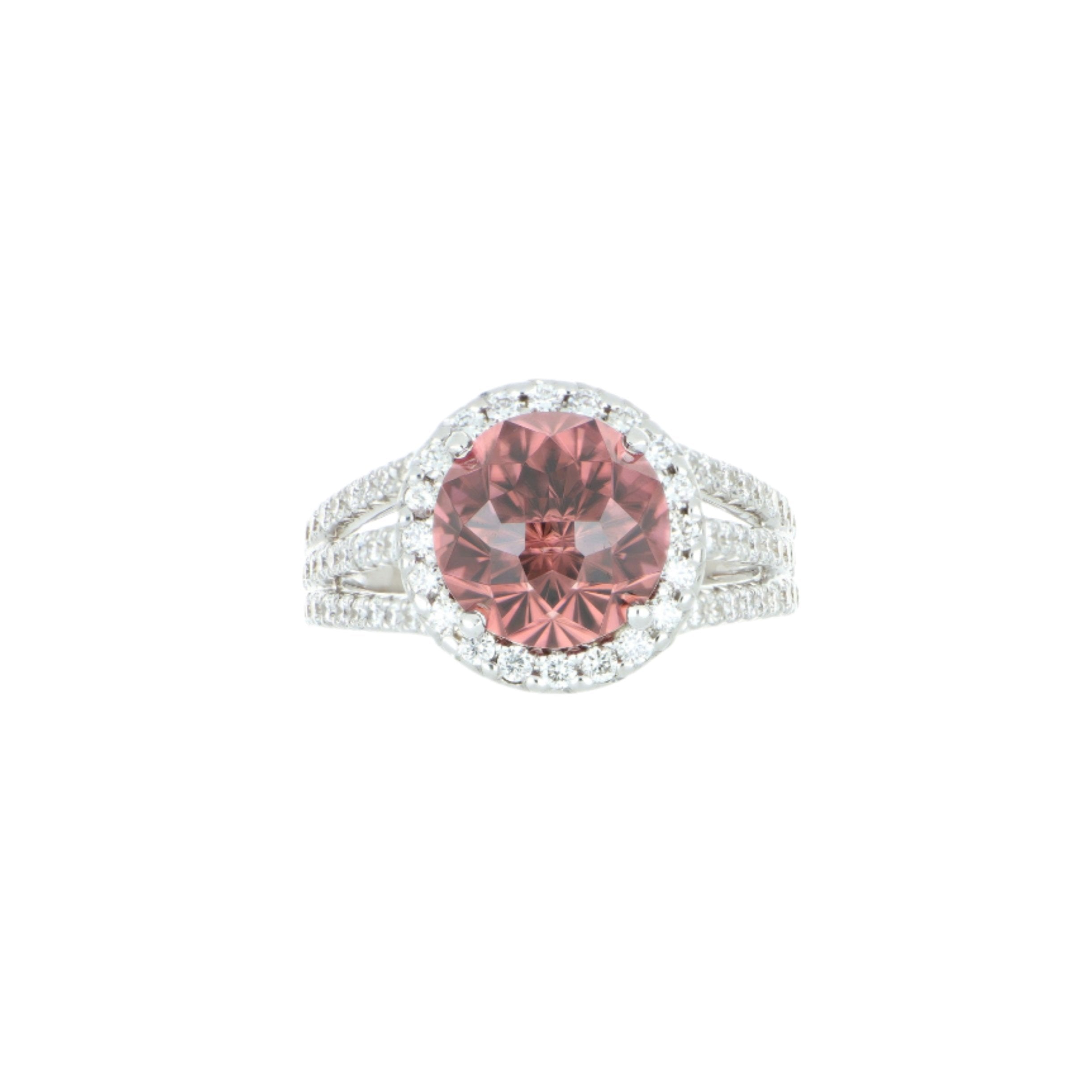 18k White Gold Pink Zircon and Diamond Ring
