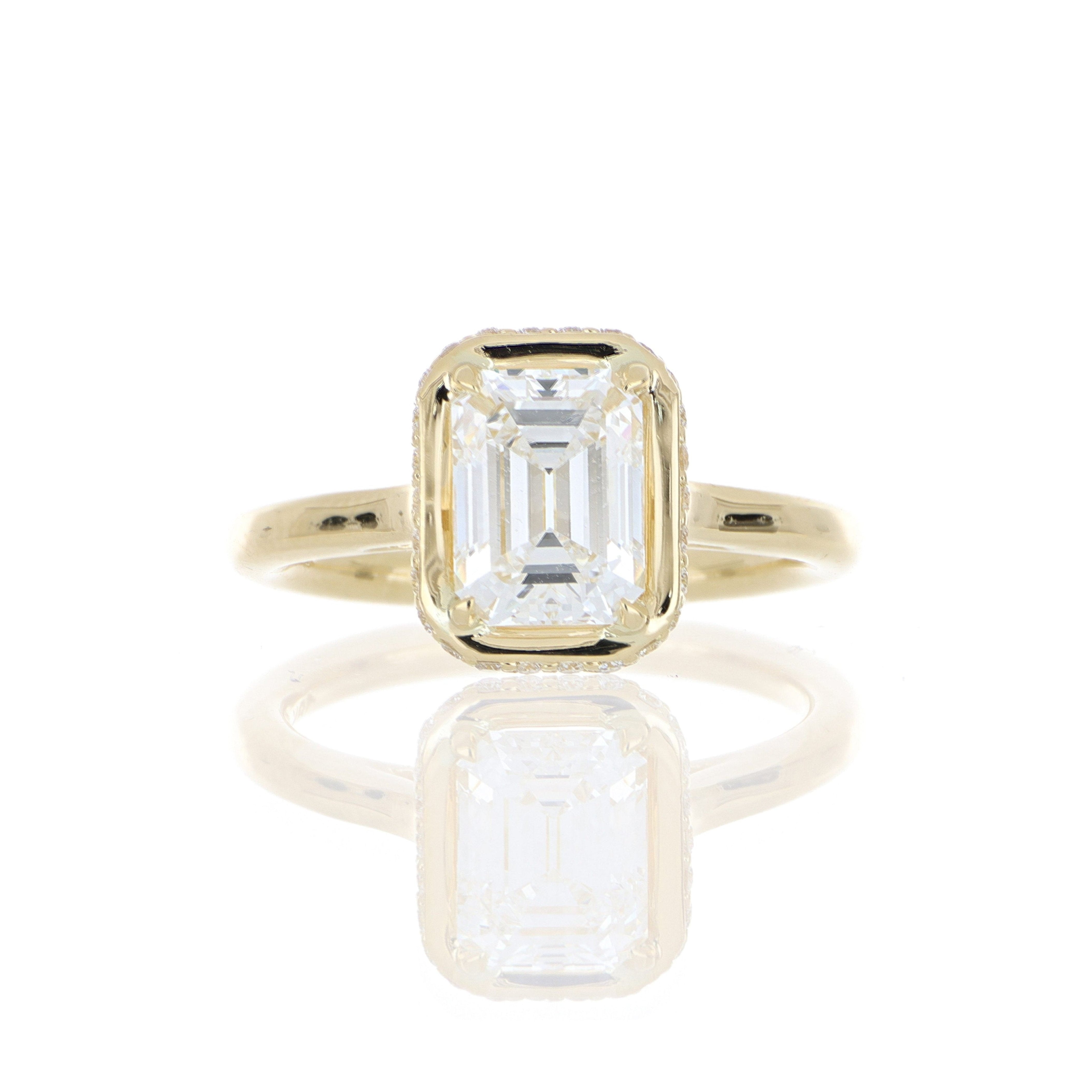 18k Yellow Gold Rectangular Shaped Diamond Halo Engagement RIng - Charles Koll Jewelers