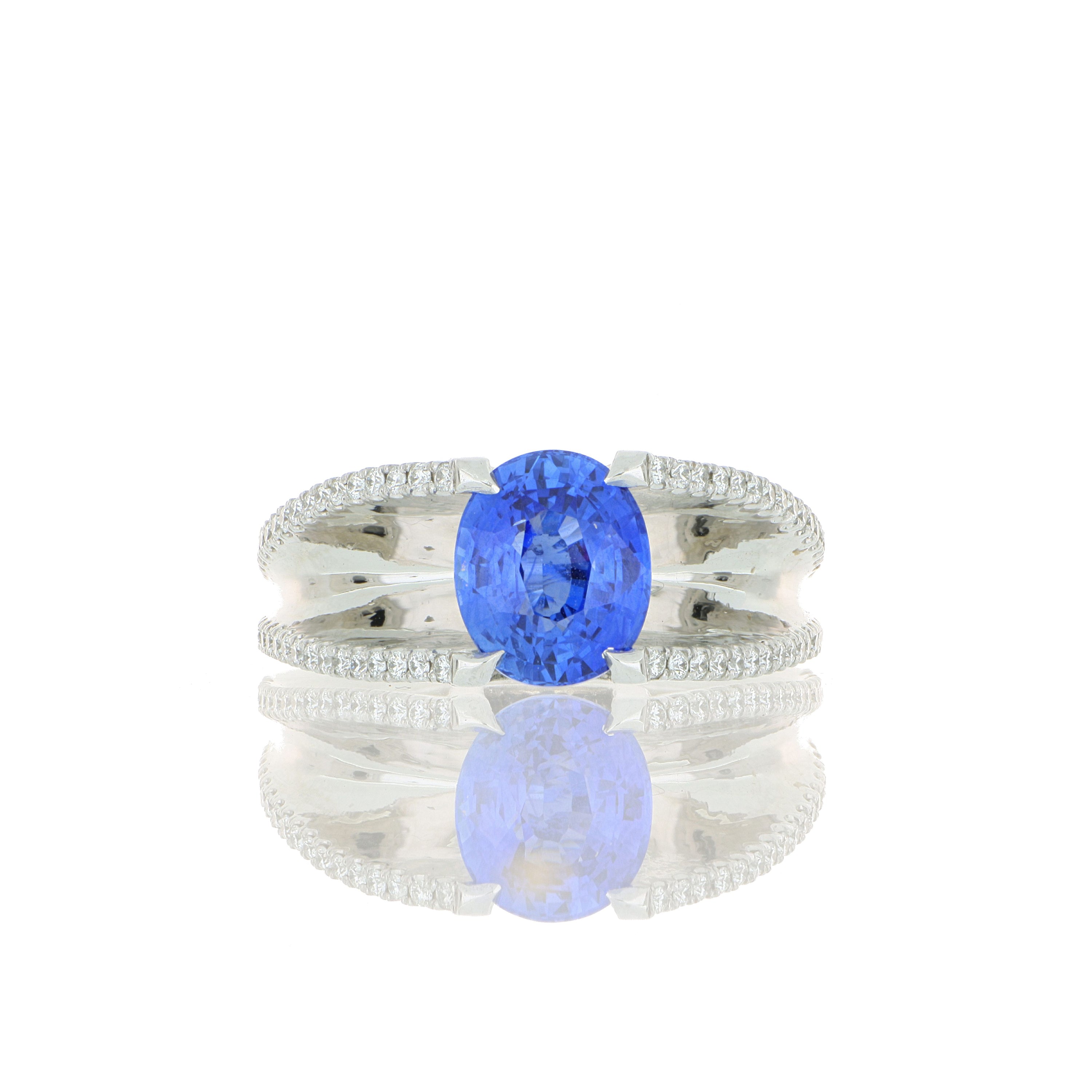 Platinum Blue Sapphire and Diamond Ring