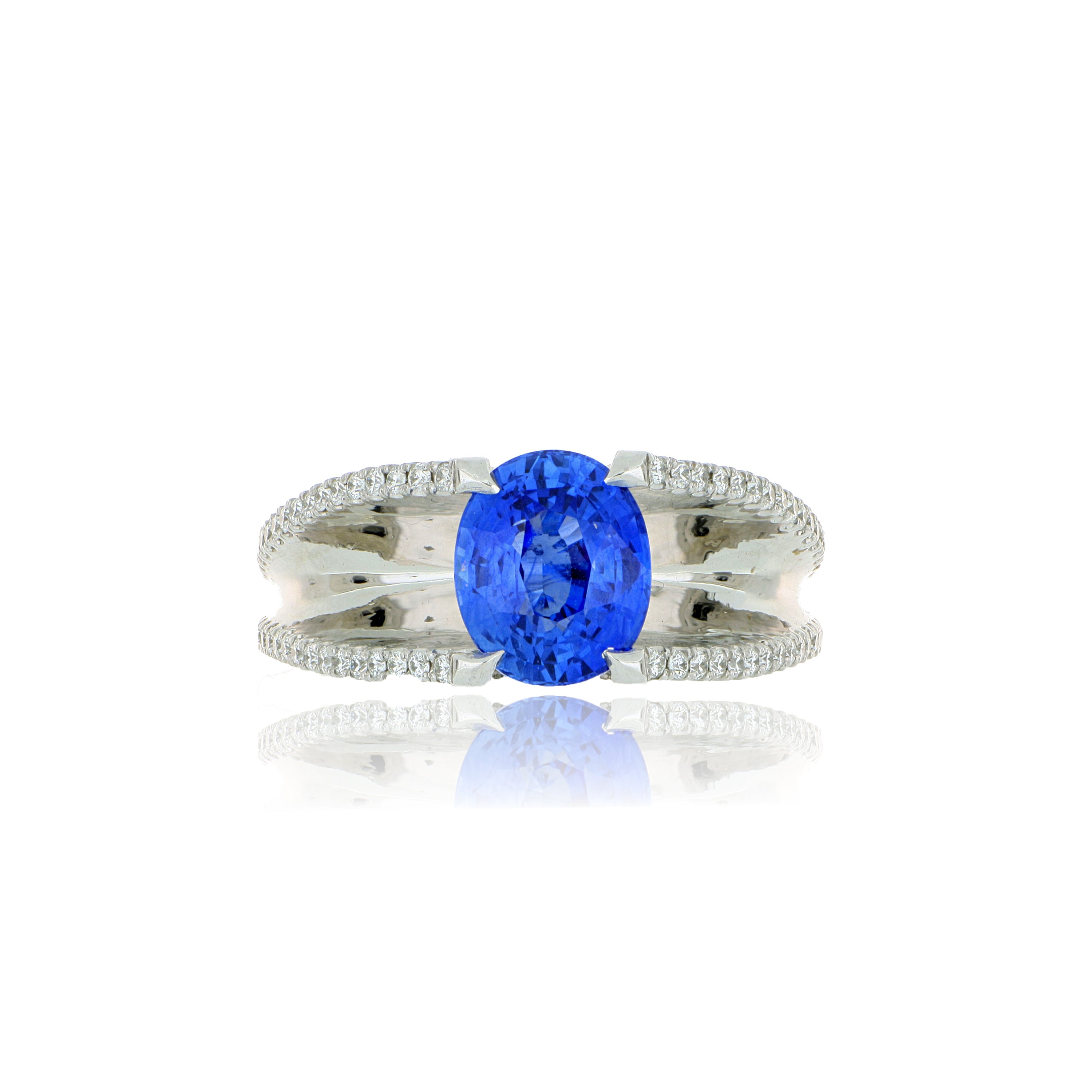 Platinum Blue Sapphire and Diamond Ring - Charles Koll Jewelers