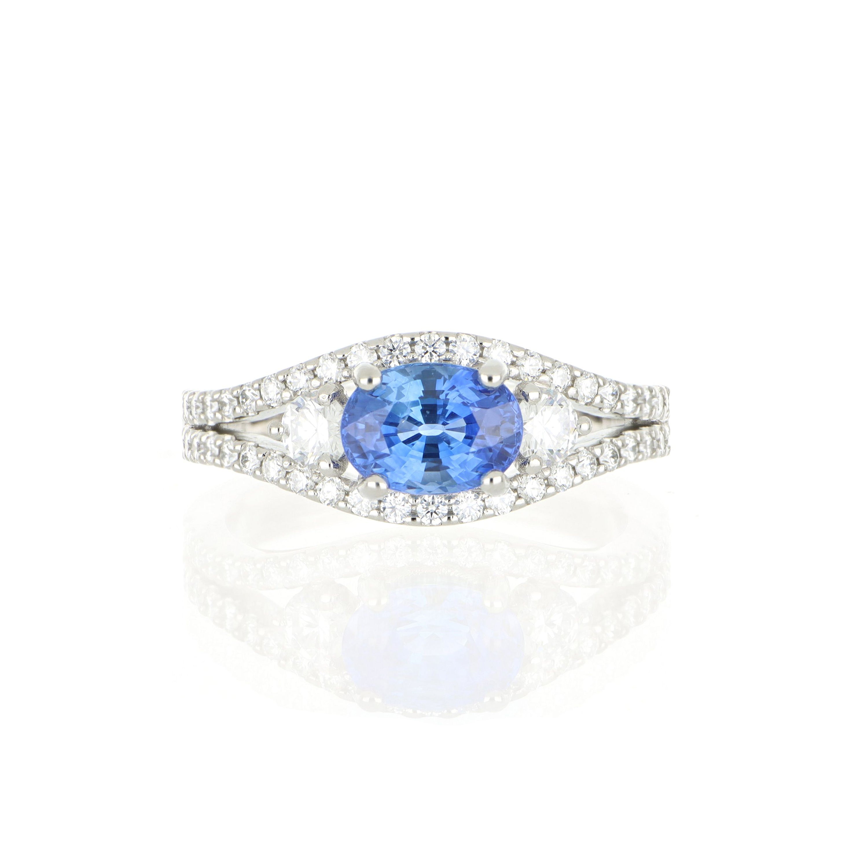 Hard Platinum Blue Sapphire and Diamond Ring