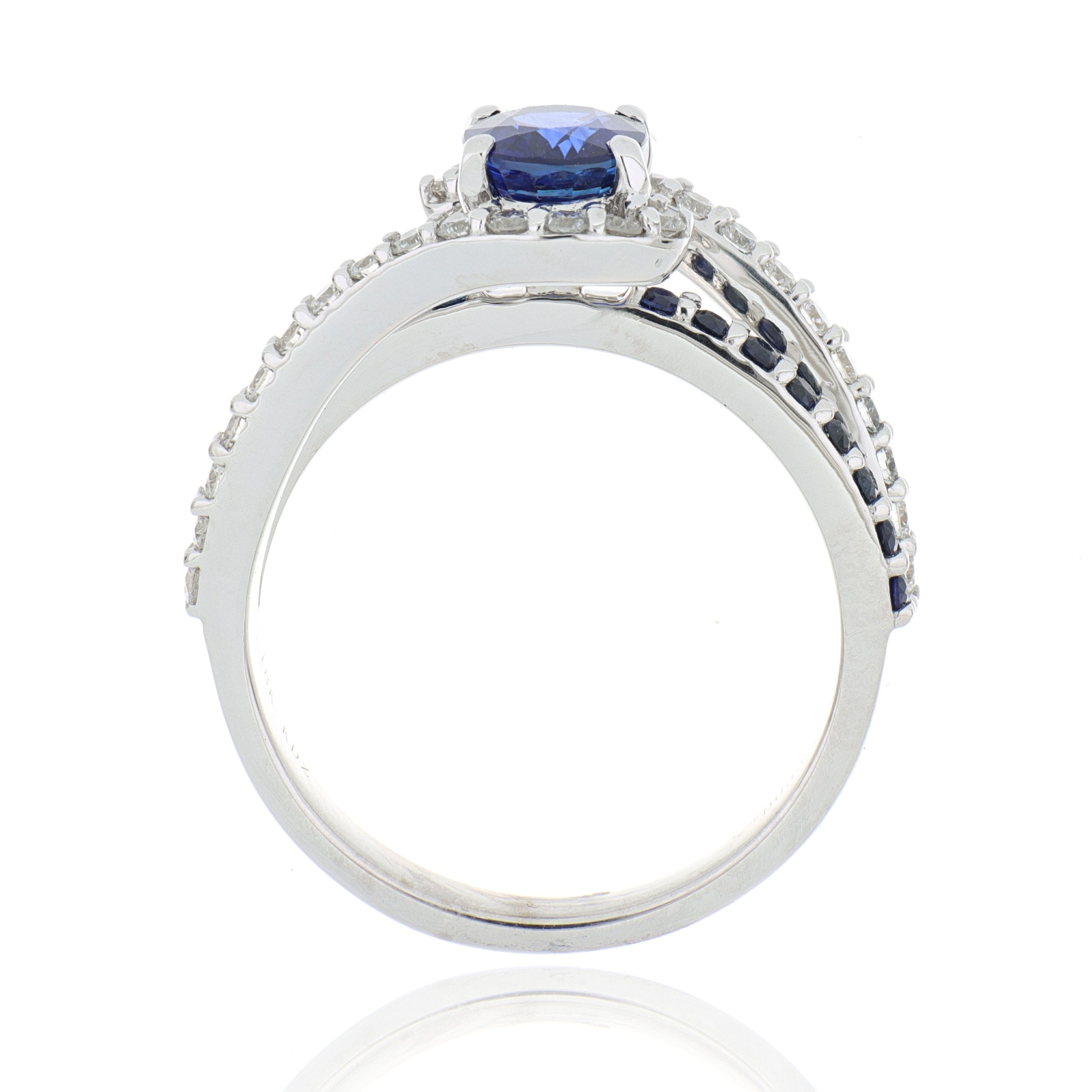 18k White Gold Blue Sapphire and Diamond Ring