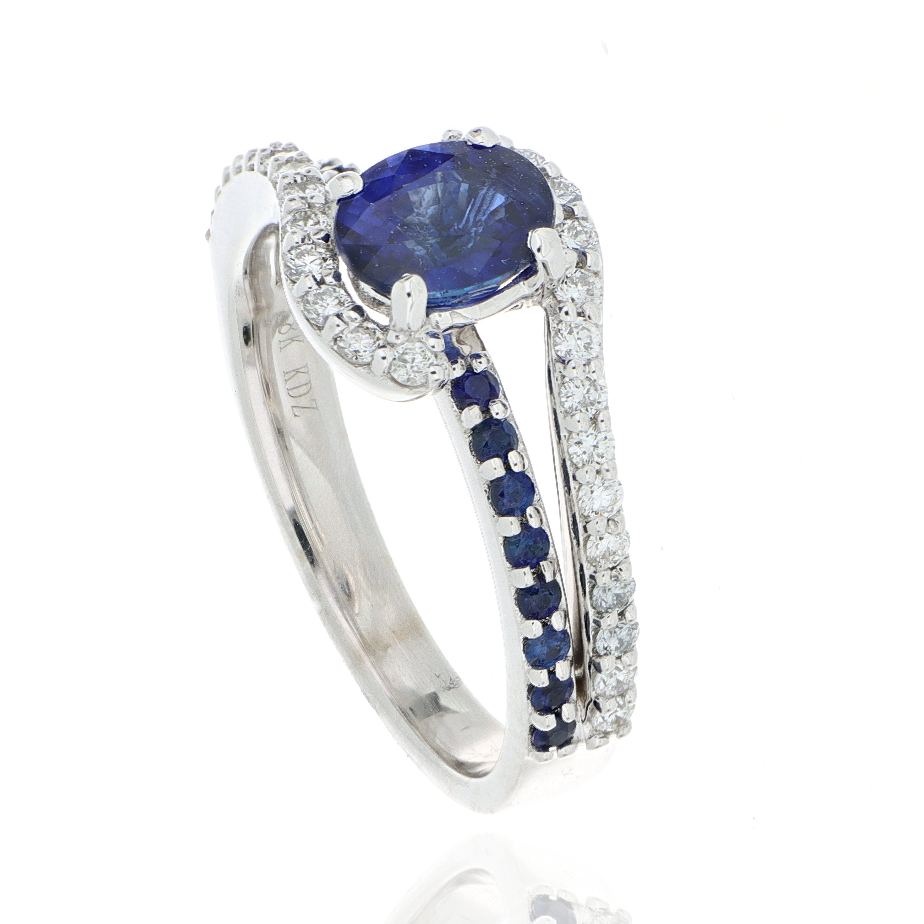 18k White Gold Blue Sapphire and Diamond Ring