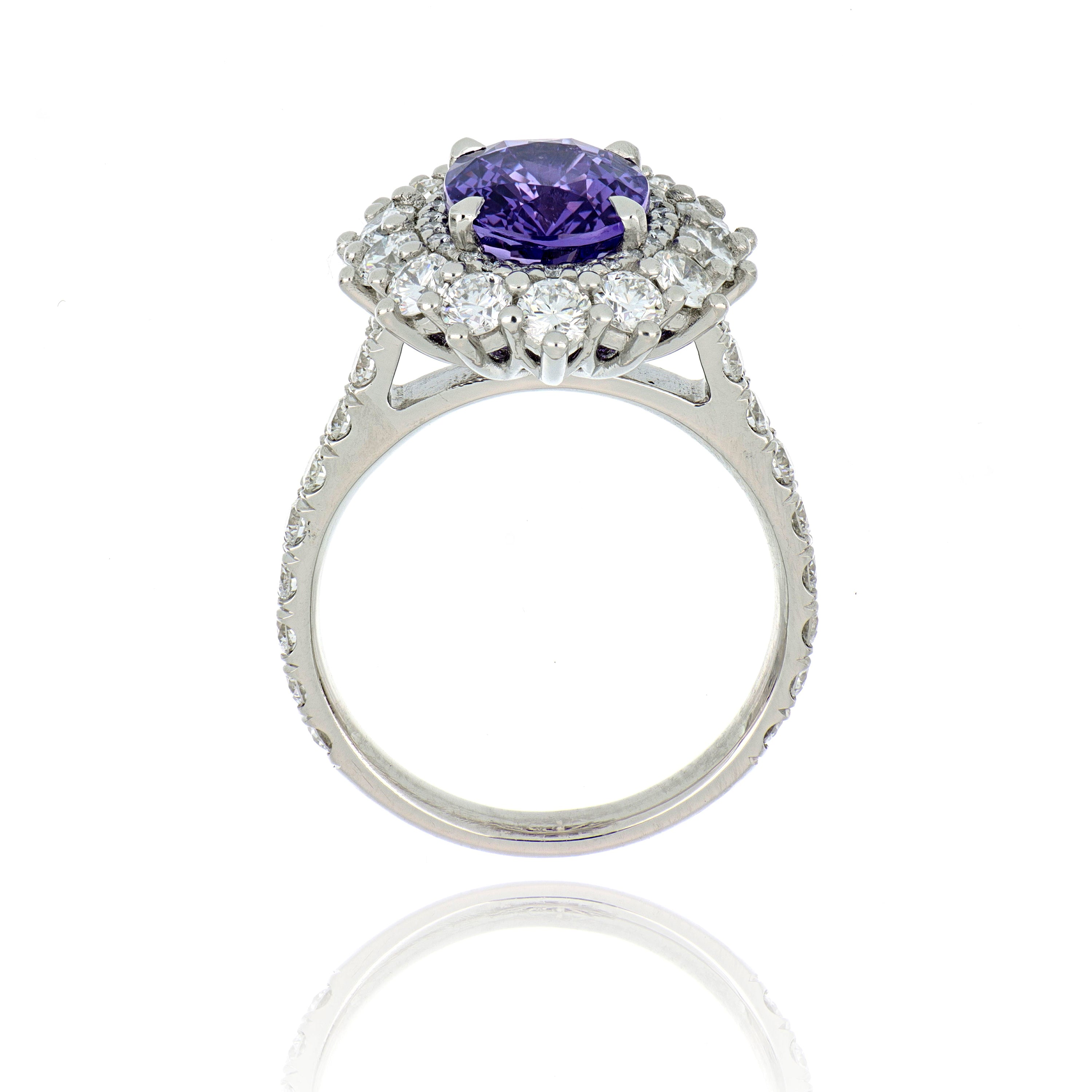 Platinum No-Heat Purple Sapphire and Diamond Ring