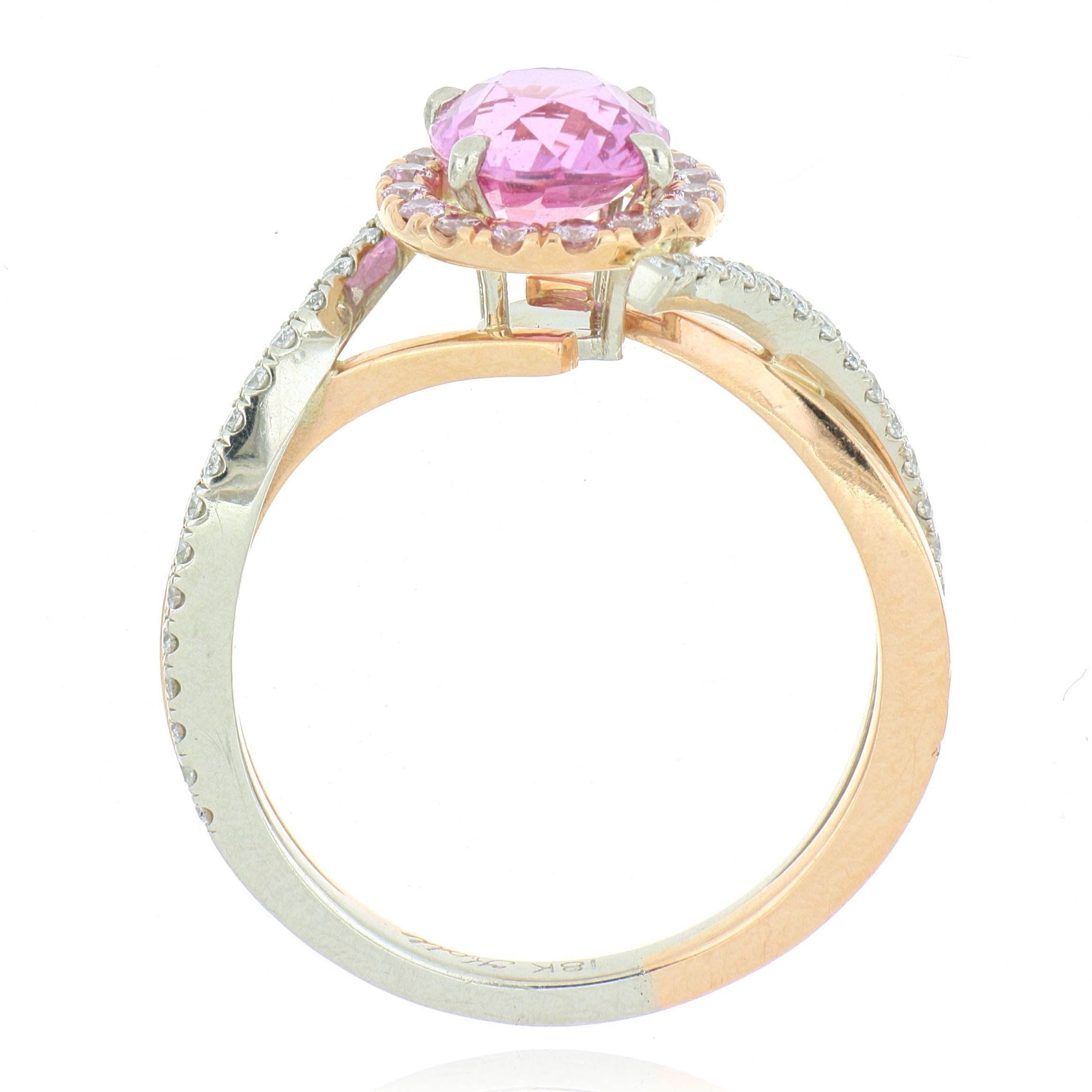 18k White and Rose Gold Pink Sapphire and Diamond Halo Ring - Charles Koll Jewelers