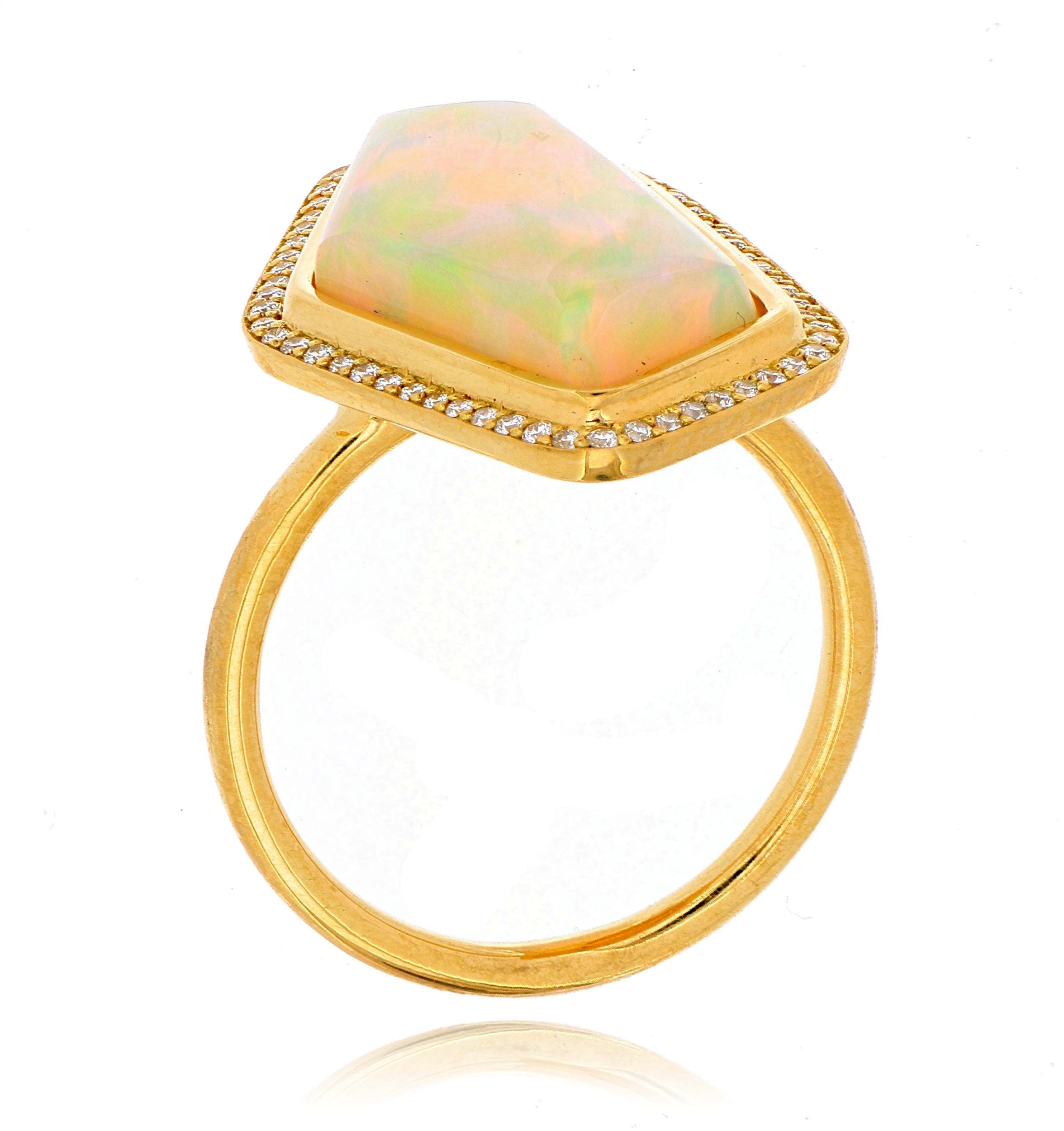18k Yellow Gold Freeform Ethiopian Opal and Diamond Ring