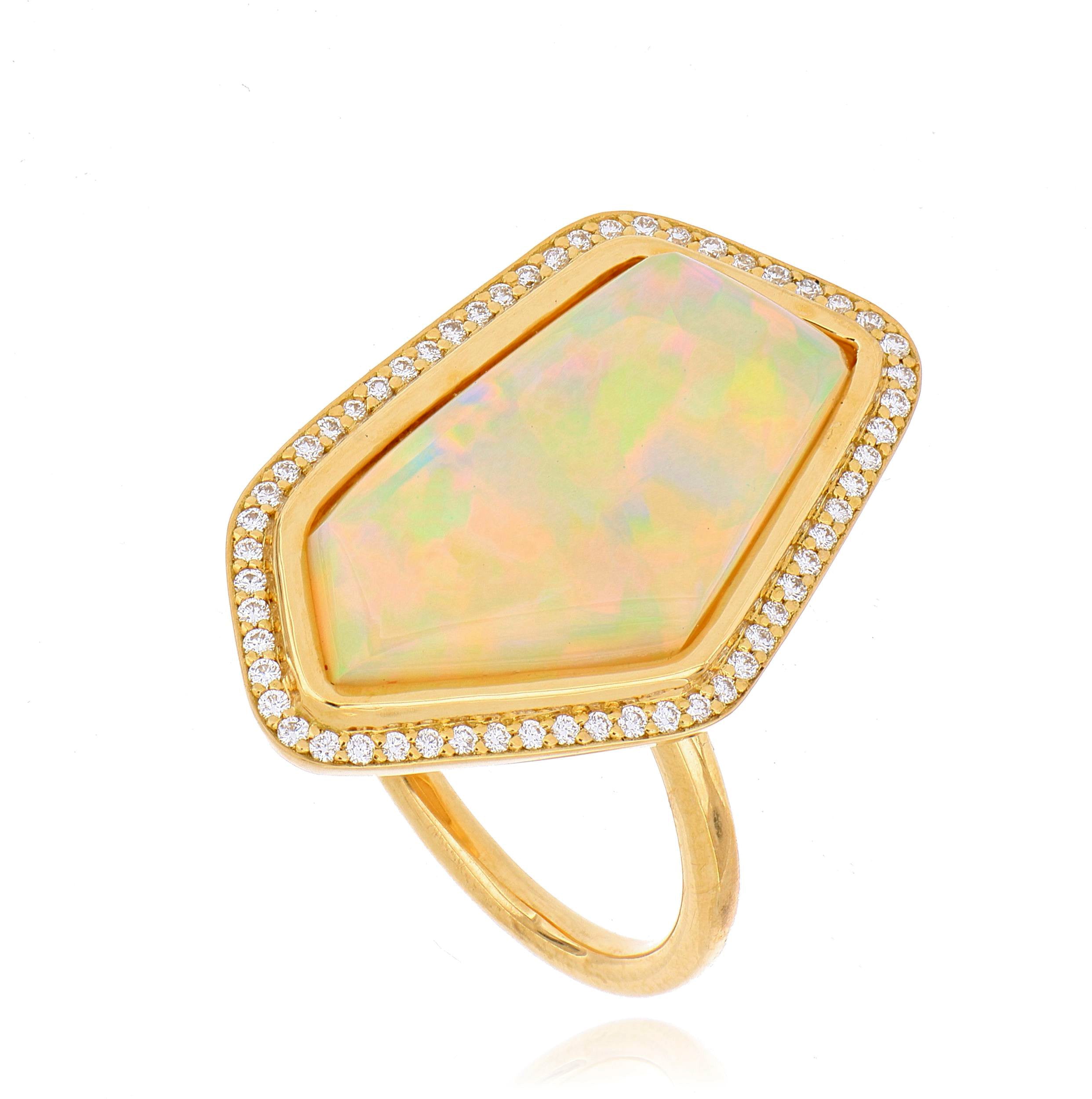 18k Yellow Gold Freeform Ethiopian Opal and Diamond Ring