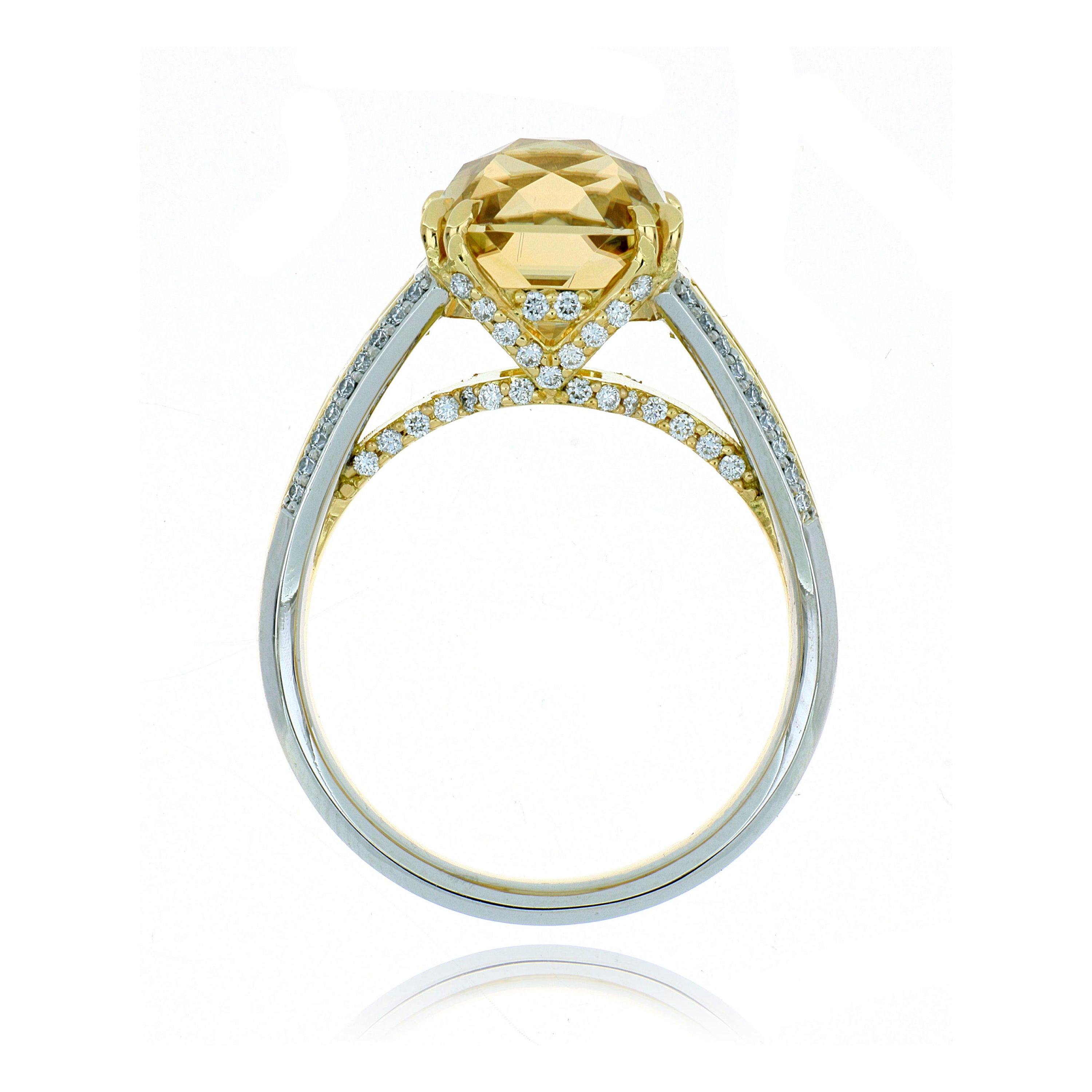 18k Yellow Gold and Platinum Zircon and Diamond Ring