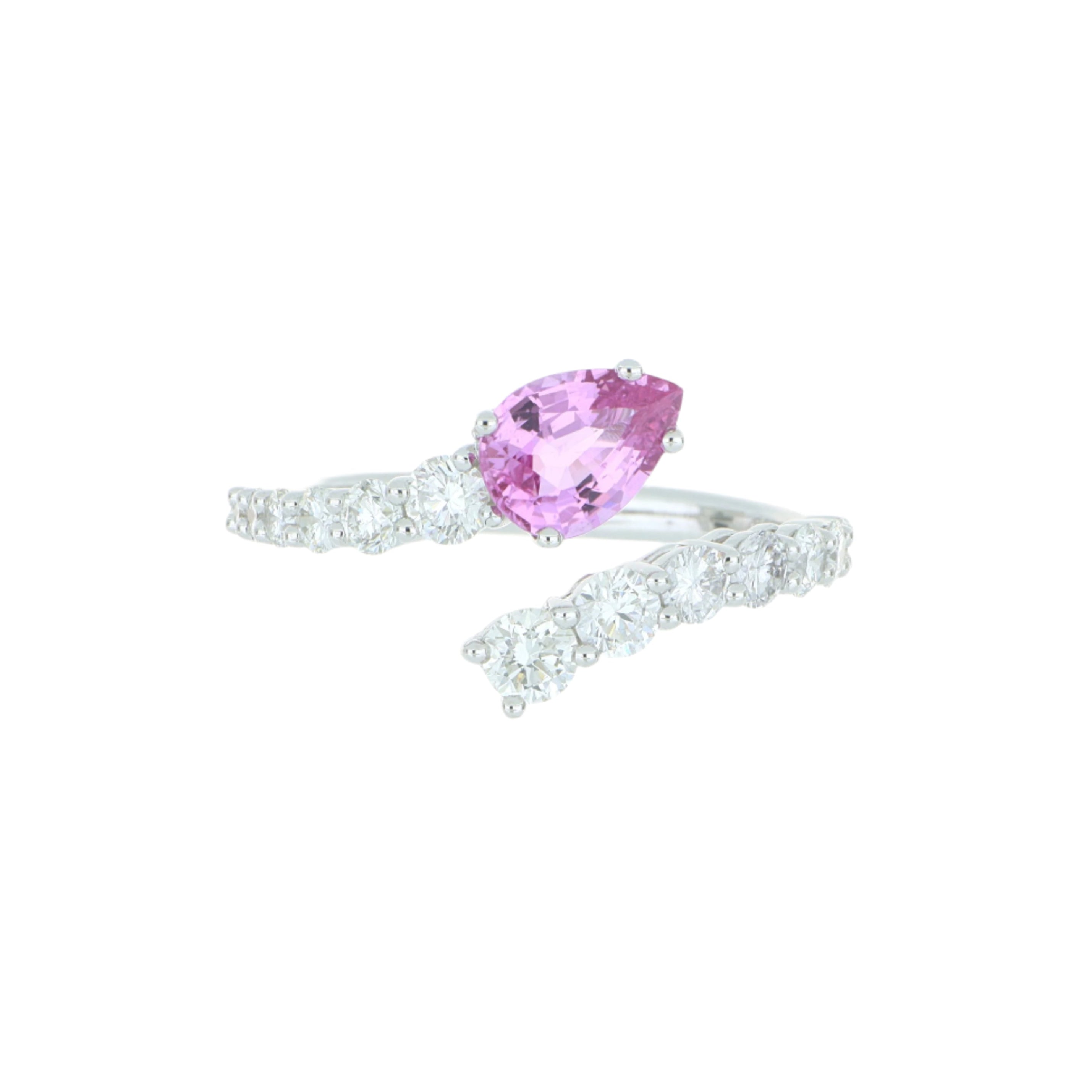 18k White Gold Pear Shaped Pink Sapphire and Diamond Ring