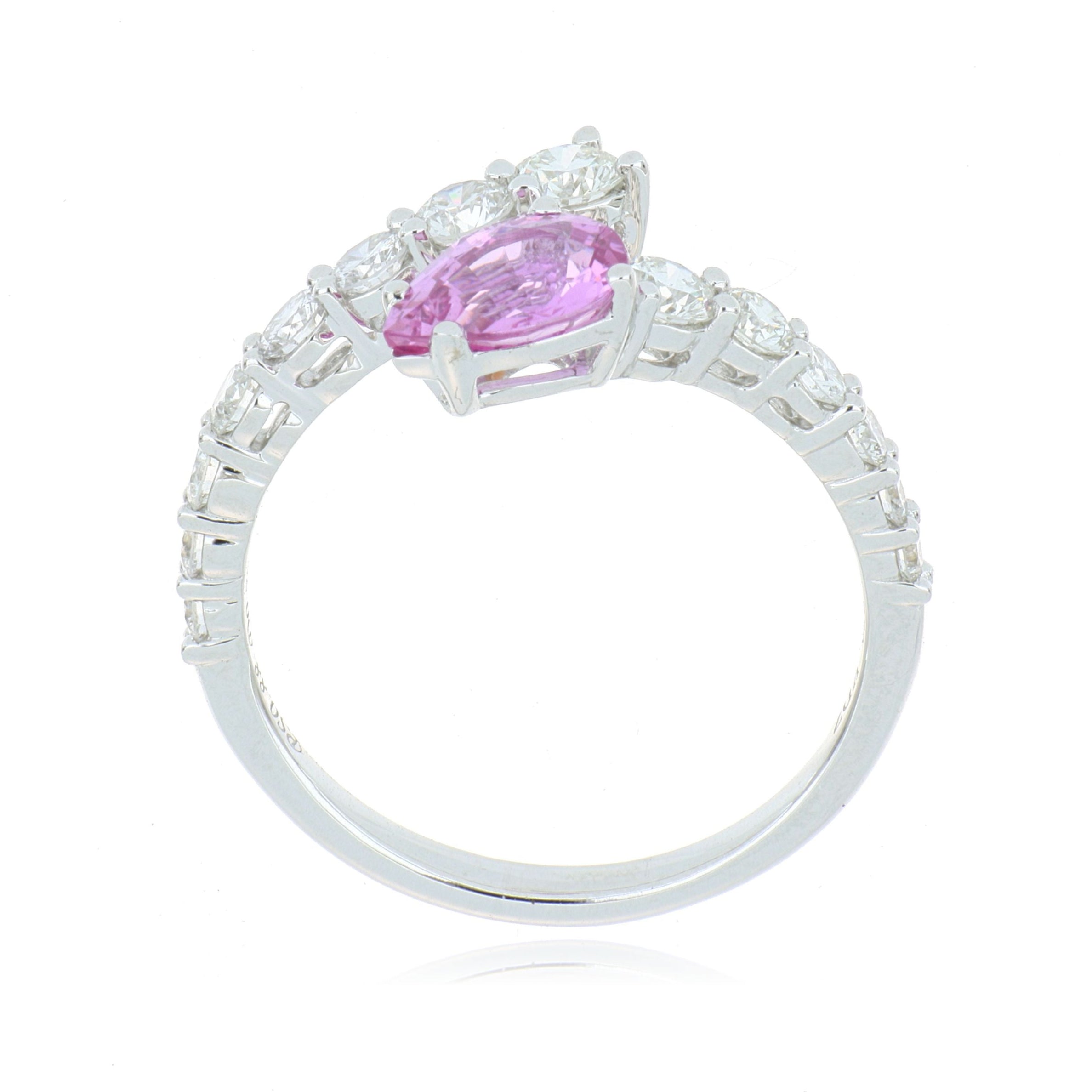 18k White Gold Pear Shaped Pink Sapphire and Diamond Ring