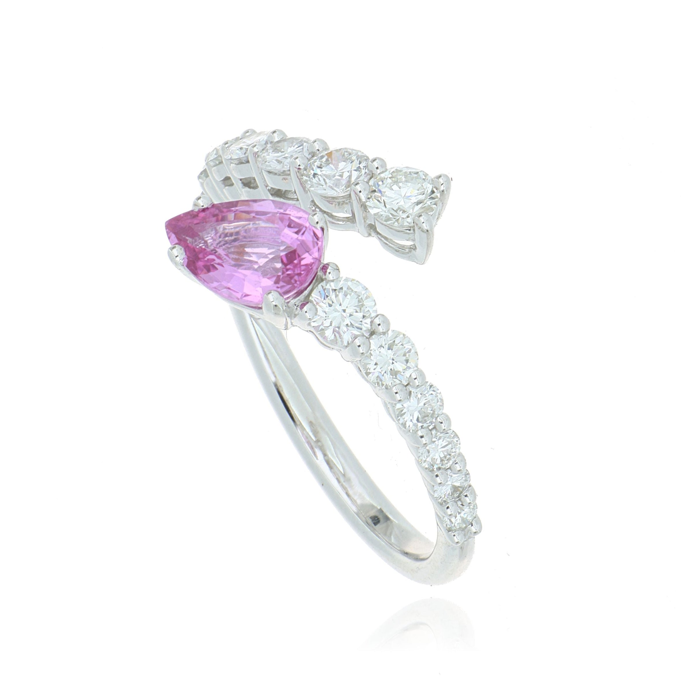 18k White Gold Pear Shaped Pink Sapphire and Diamond Ring