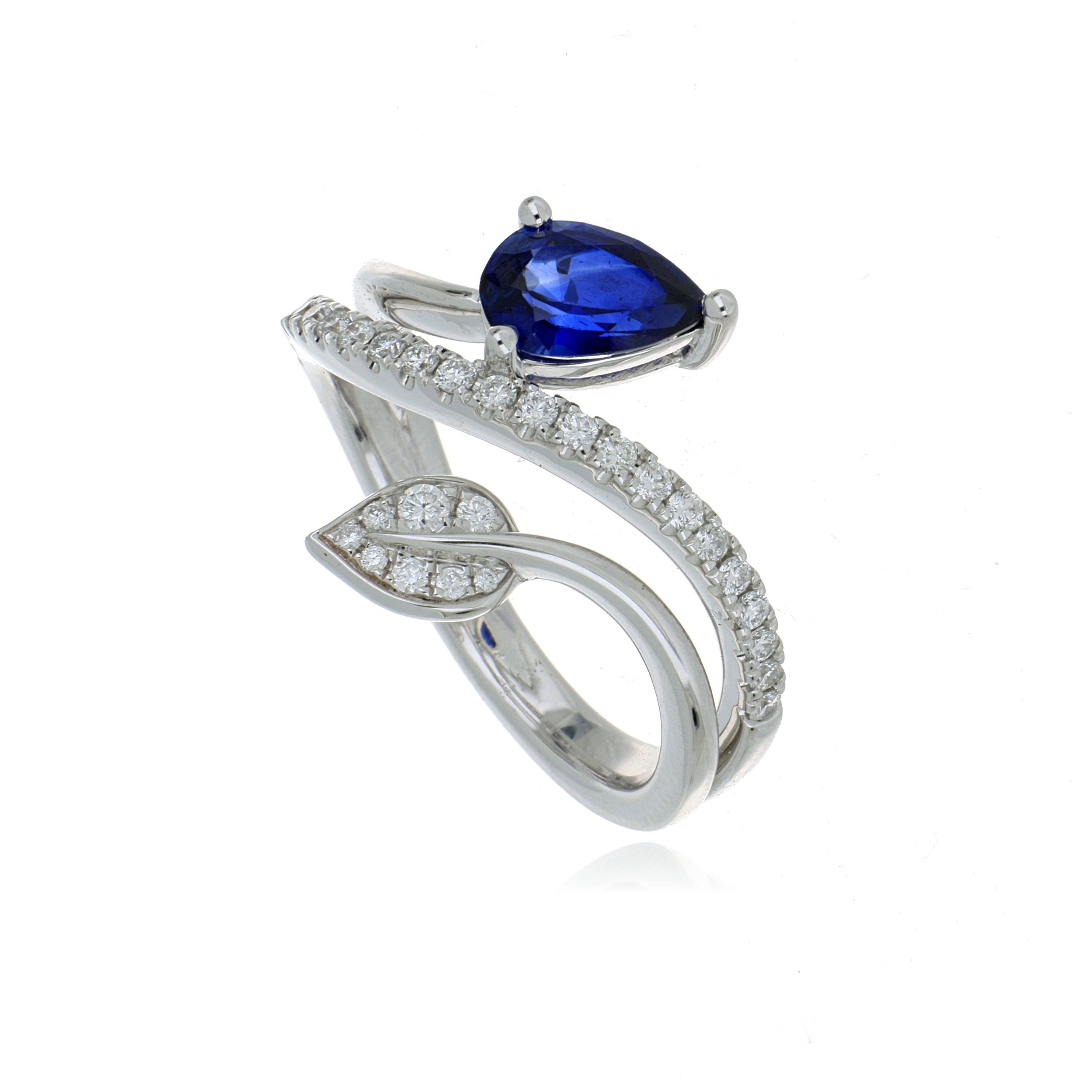 18k White Gold Blue Sapphire and Diamond Ring