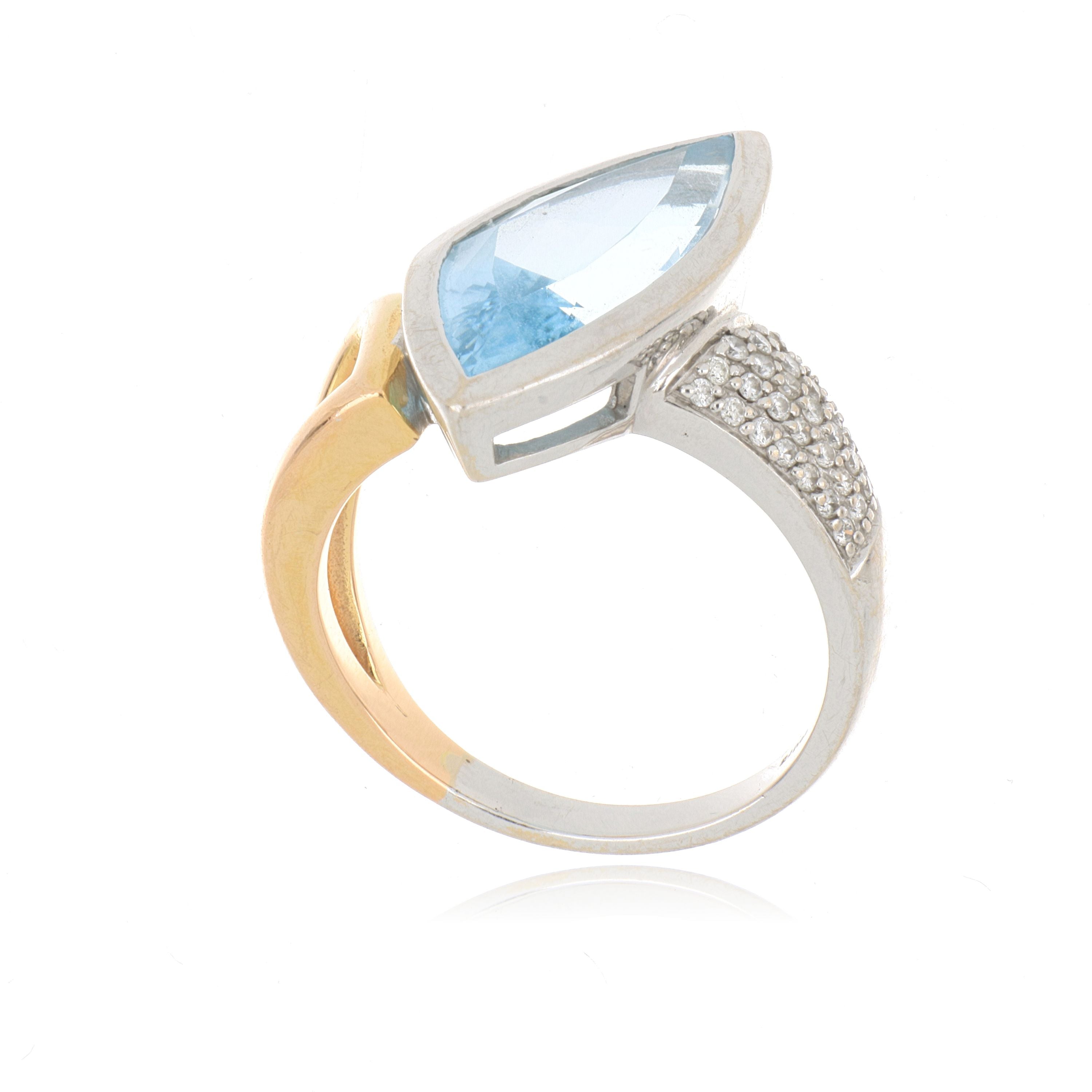 18k White and Yellow Gold Blue Topaz and Diamond Ring