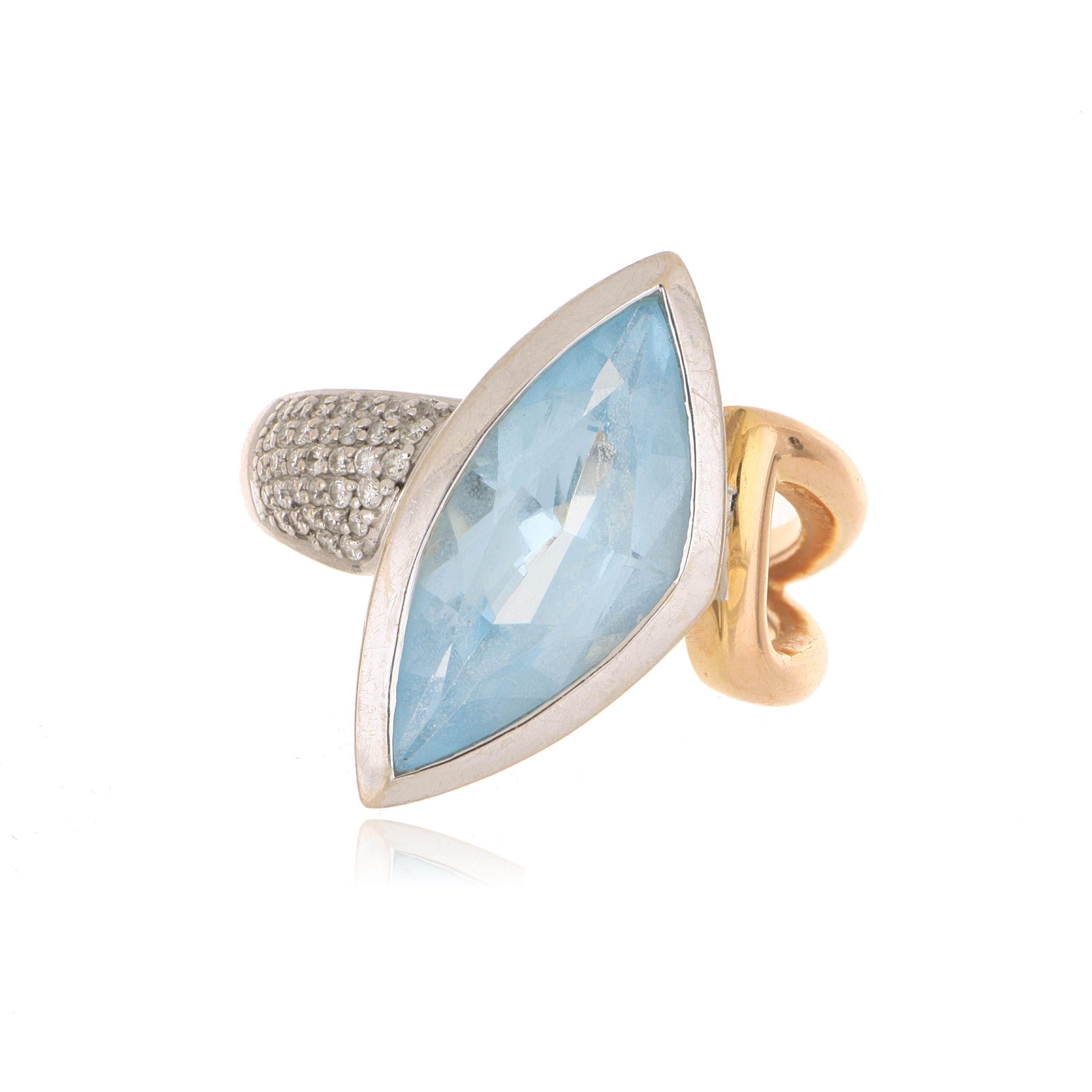 18k White and Yellow Gold Blue Topaz and Diamond Ring