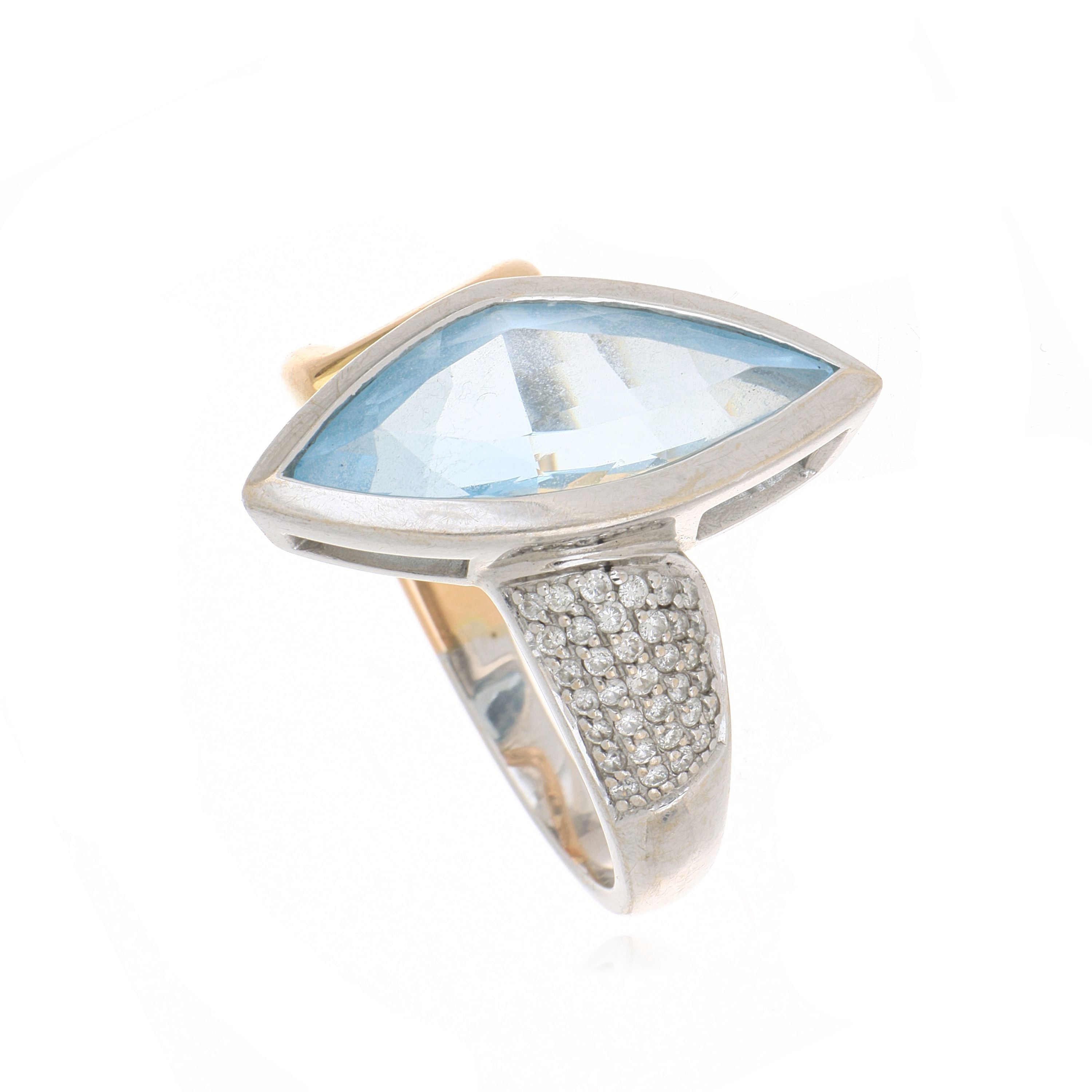 18k White and Yellow Gold Blue Topaz and Diamond Ring