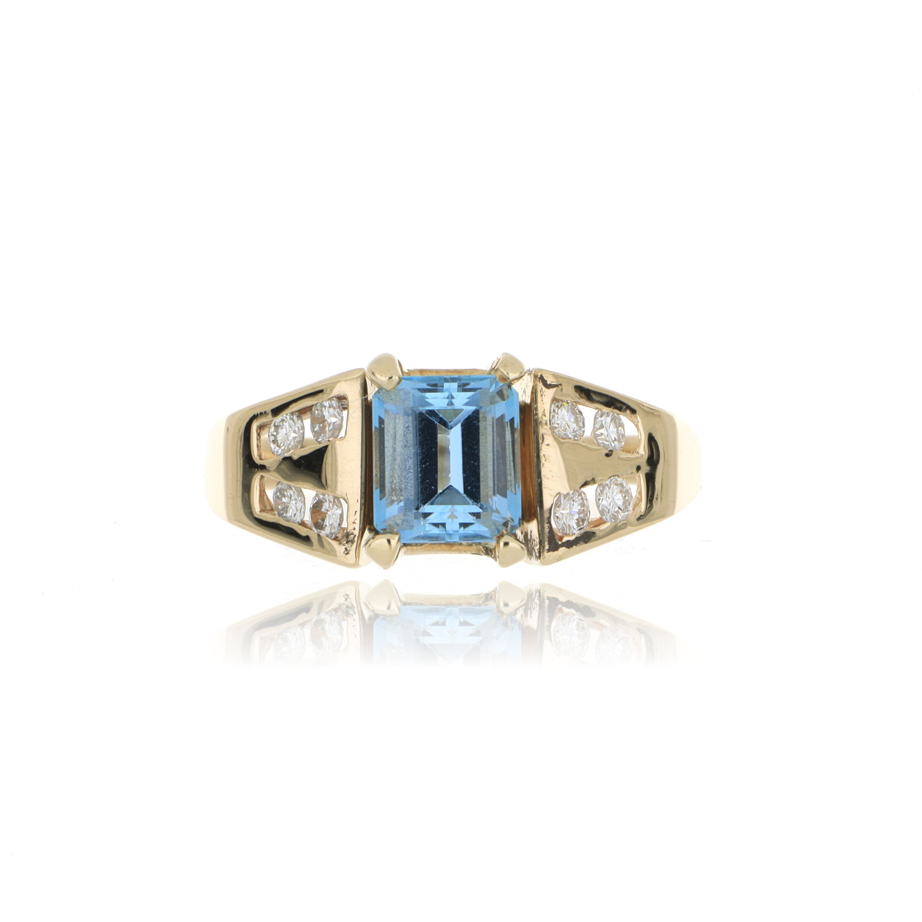 14k Yellow Gold Aquamarine and Diamond Ring