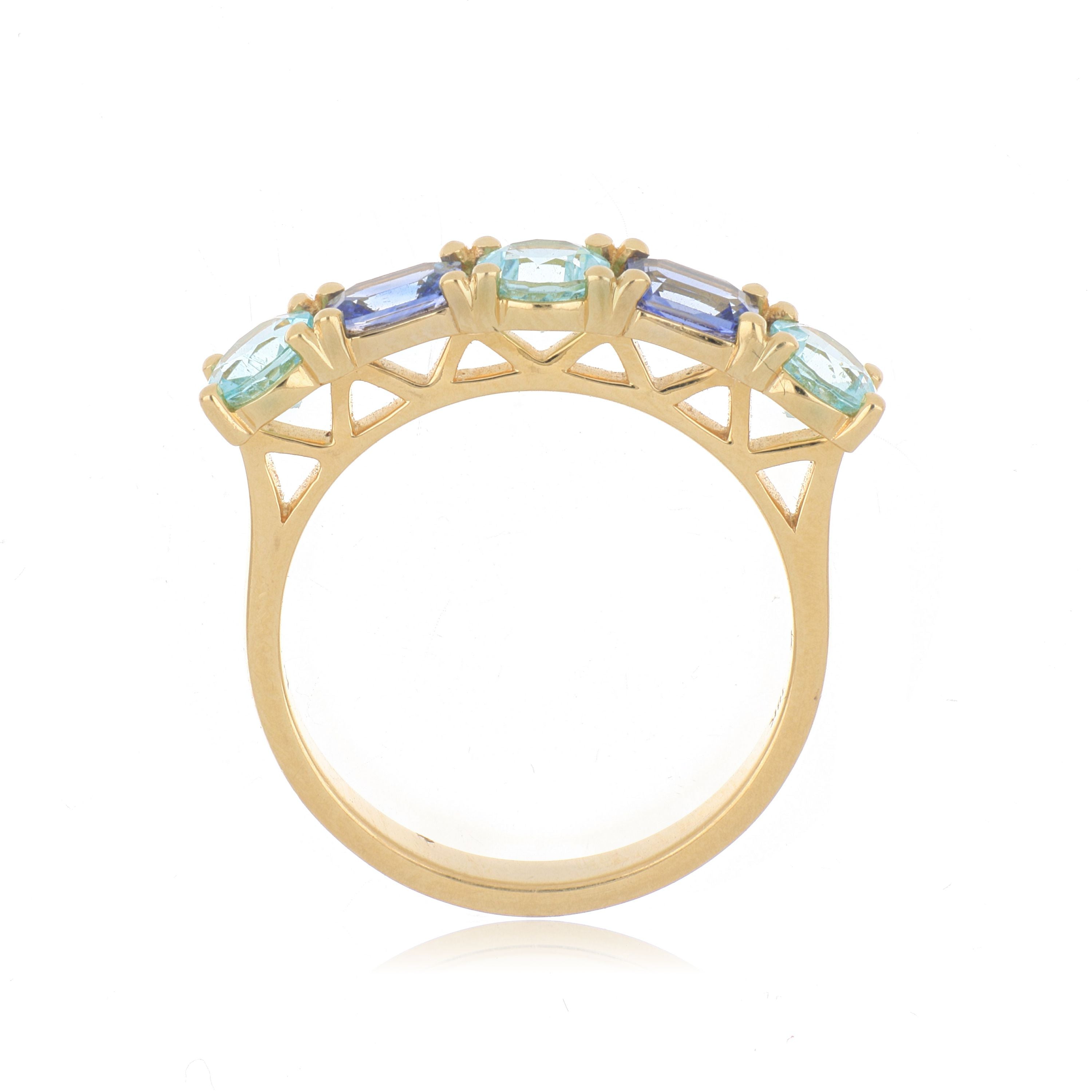 18k Yellow Gold Sapphire and Tourmaline Ring