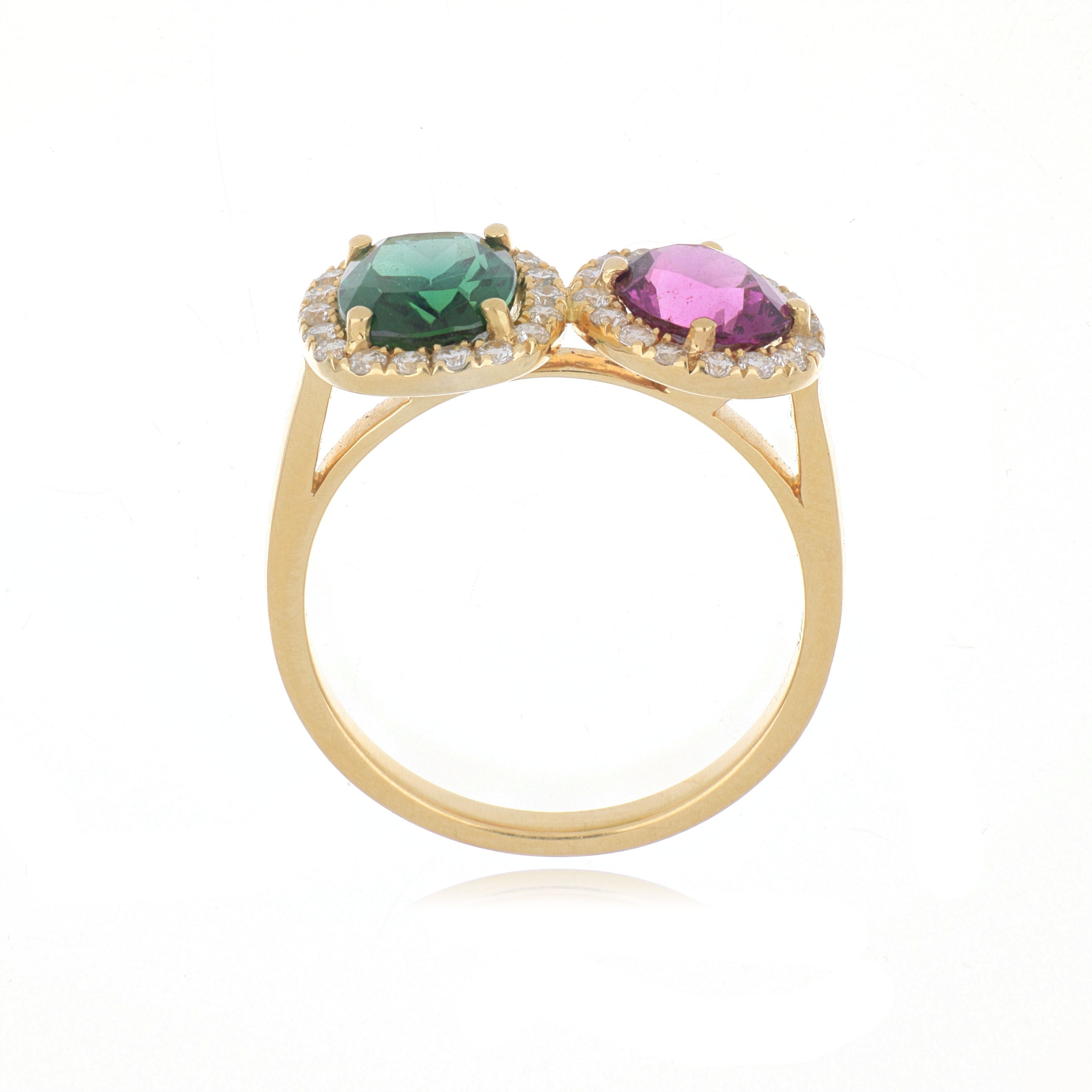 18k Yellow Gold Tourmaline, Garnet and Diamond Ring