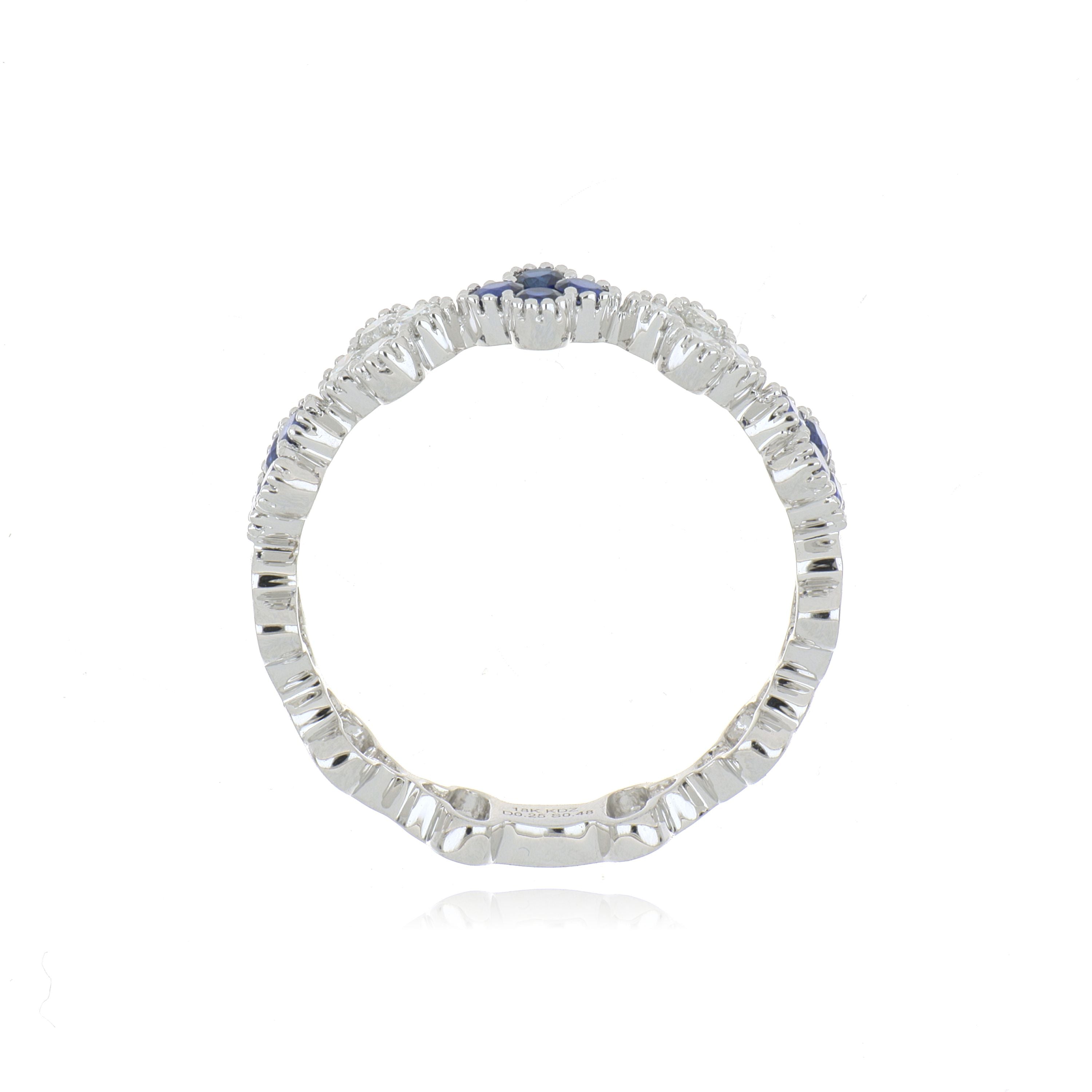 18k White Gold Blue Sapphire and Diamond Accented Ring