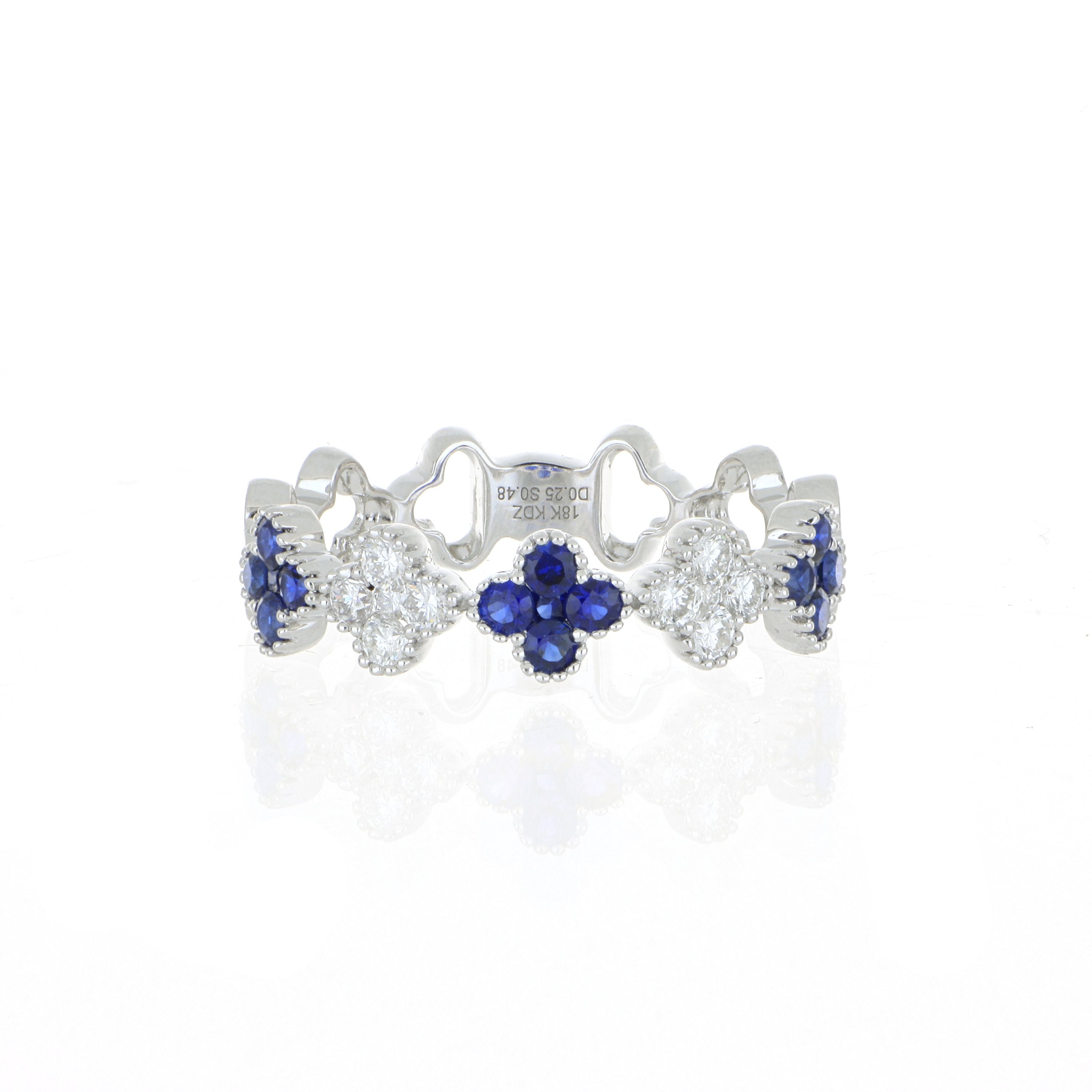 18k White Gold Blue Sapphire and Diamond Accented Ring